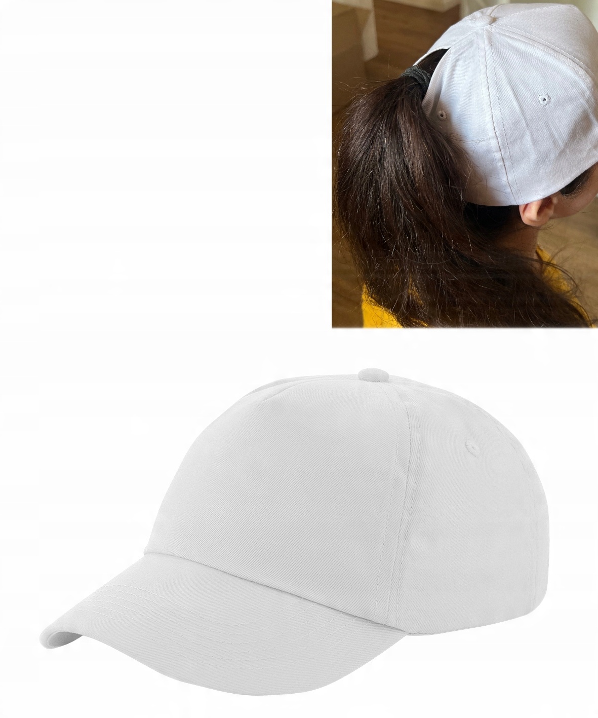 

Czapka z daszkiem kitka kucyk ponytail - Biała