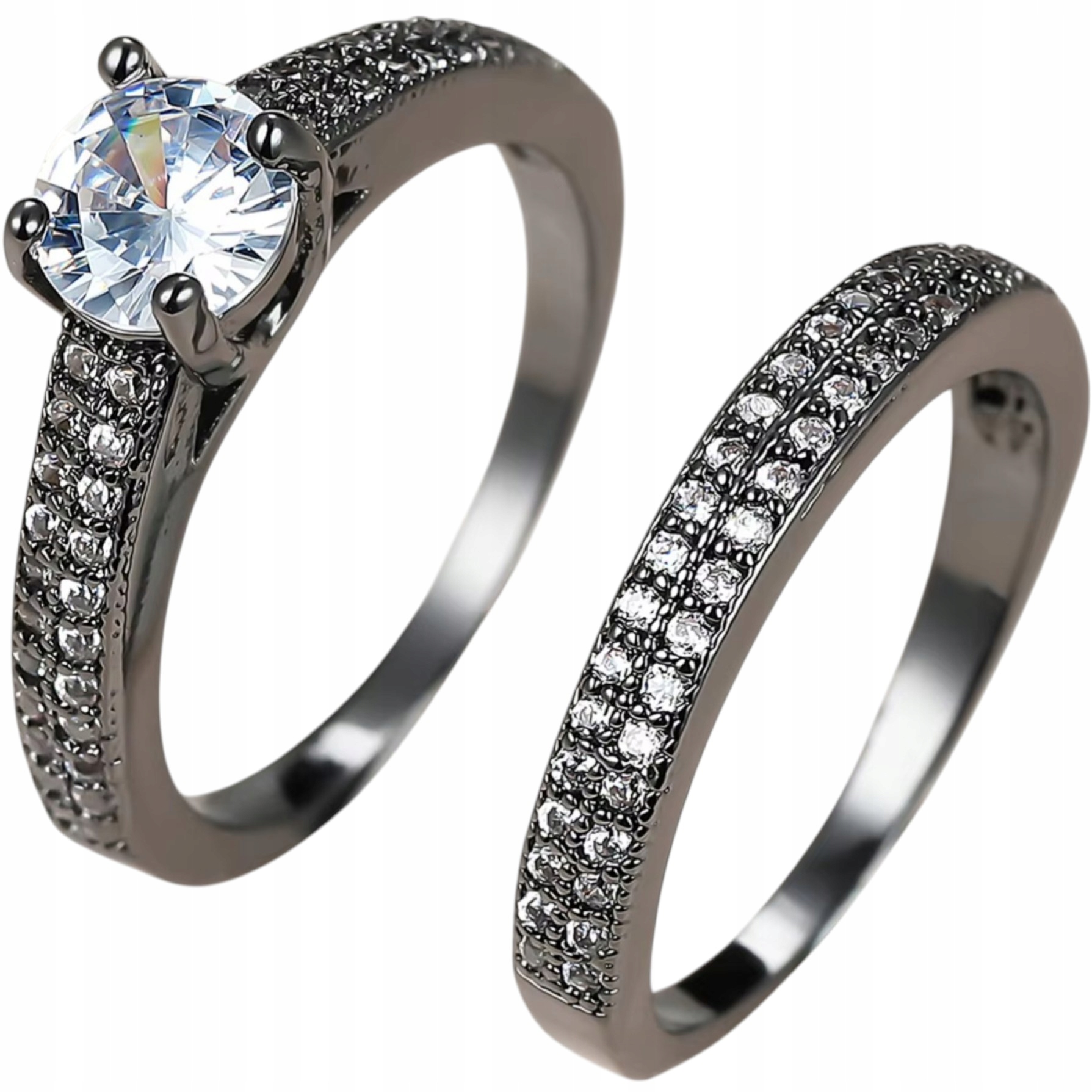 Sada dvou černých prstenů Bílé Zirkony Prsten Ocel