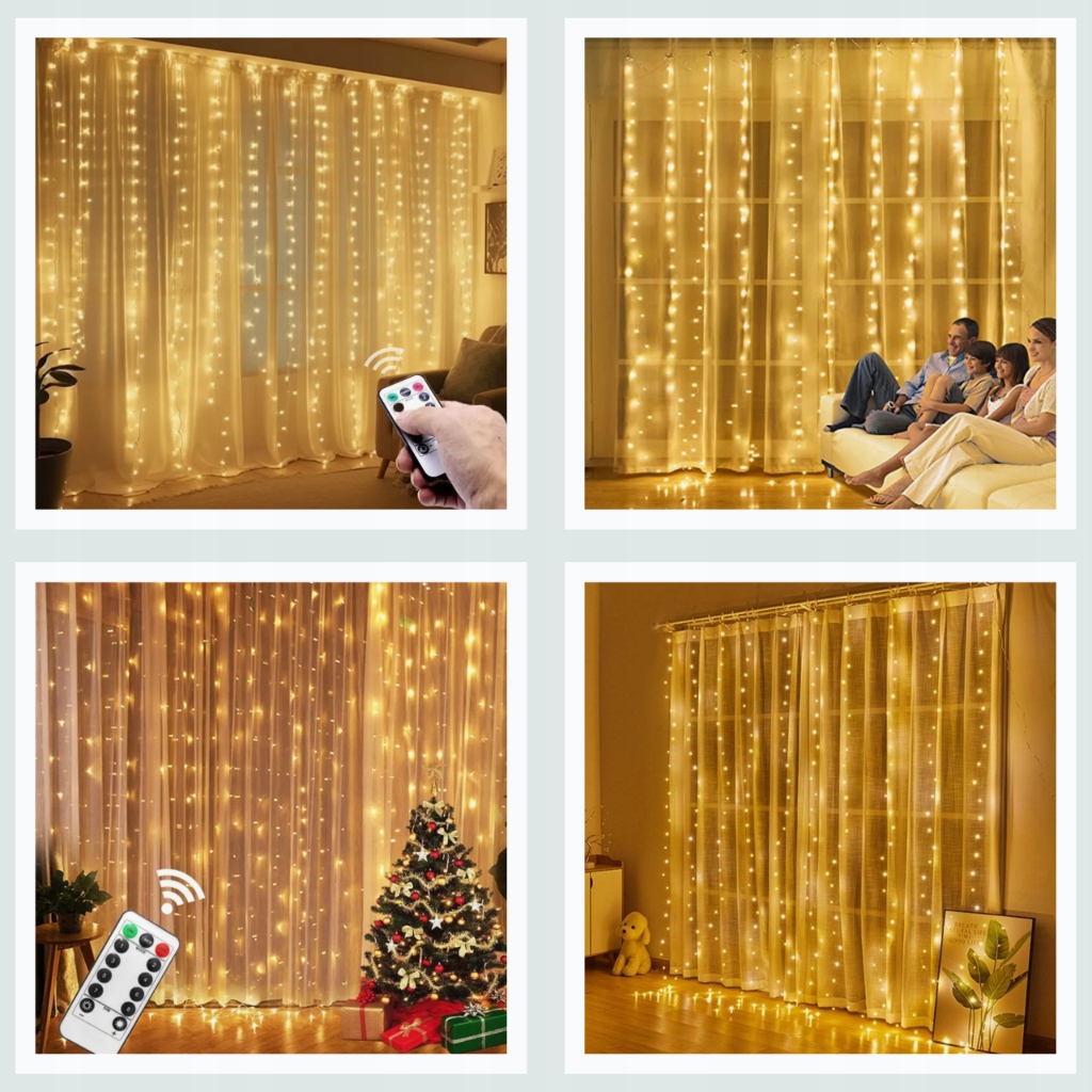 KURTYNA ŚWIETLNA 3x3m SOPLE 300LED GIRLANDA LAMPKI Marka inna