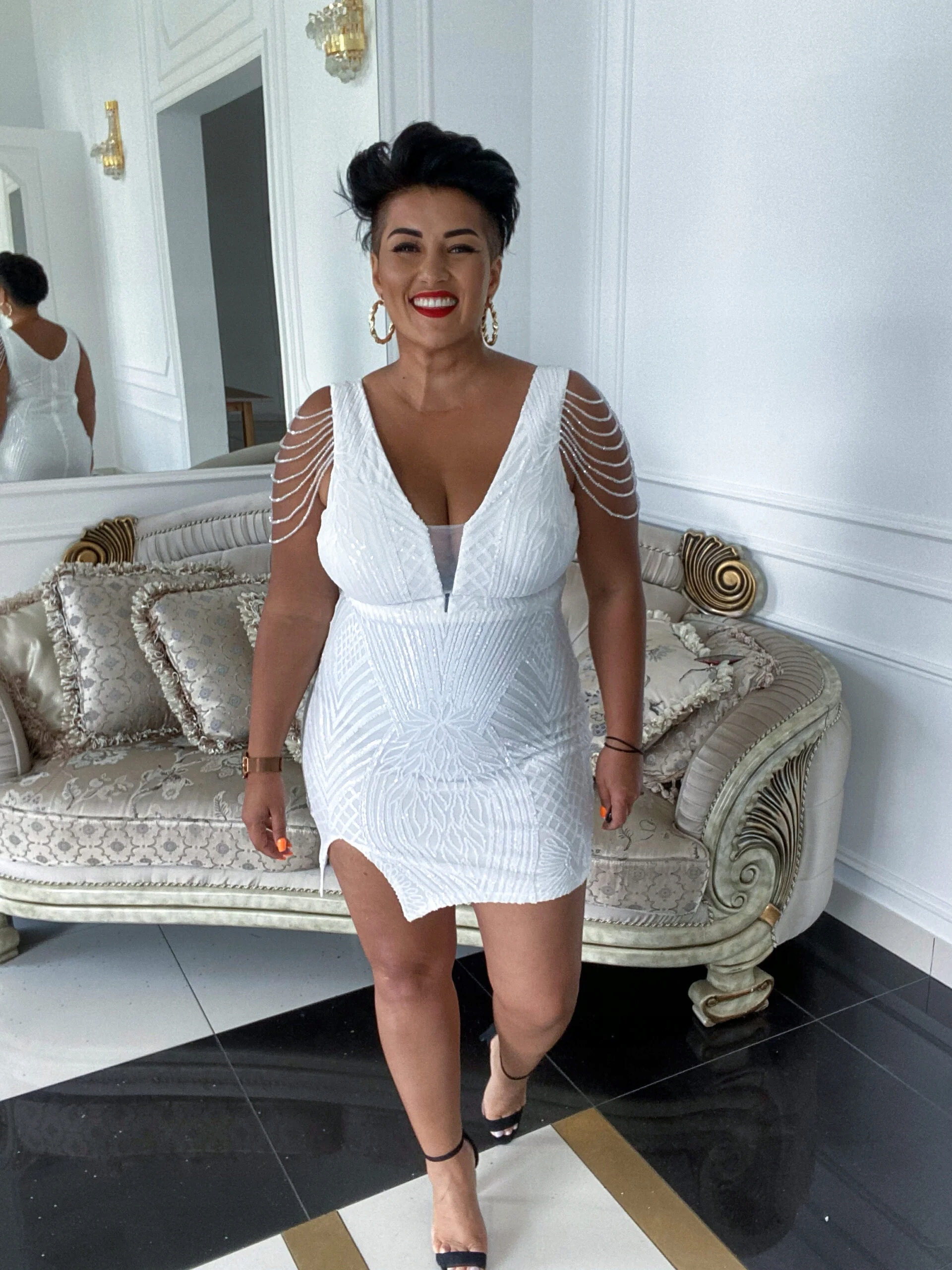 Šaty Krátká Flitrová Bellagio Bis Bílá 40