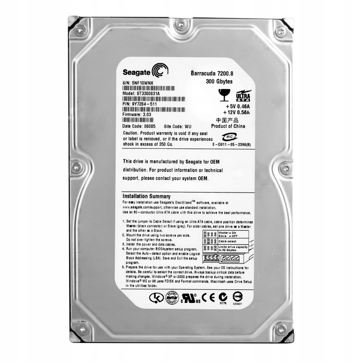 Seagate ST3300831AS Barracuda 300GB内蔵SATAハードドライブ NCQ付き o7r6kf1 SEAGATE BARRACUDA 300GB 7.2K ATA 3.5'' ST3300831A - Sklep