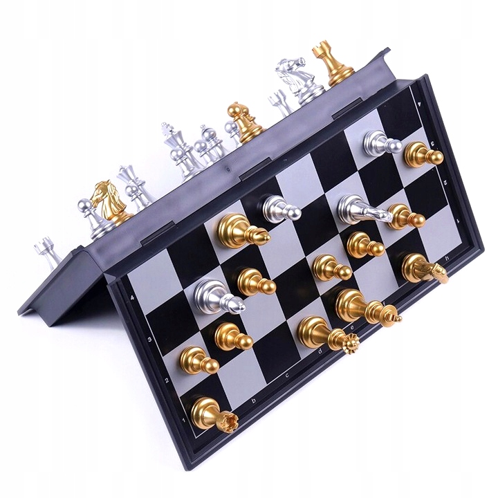 DUŻE SZACHY MAGNETYCZNE ELEGANCKA SZACHOWNICA ZŁOTE FIGURY SZACHOWE 25x25CM Producent Midex