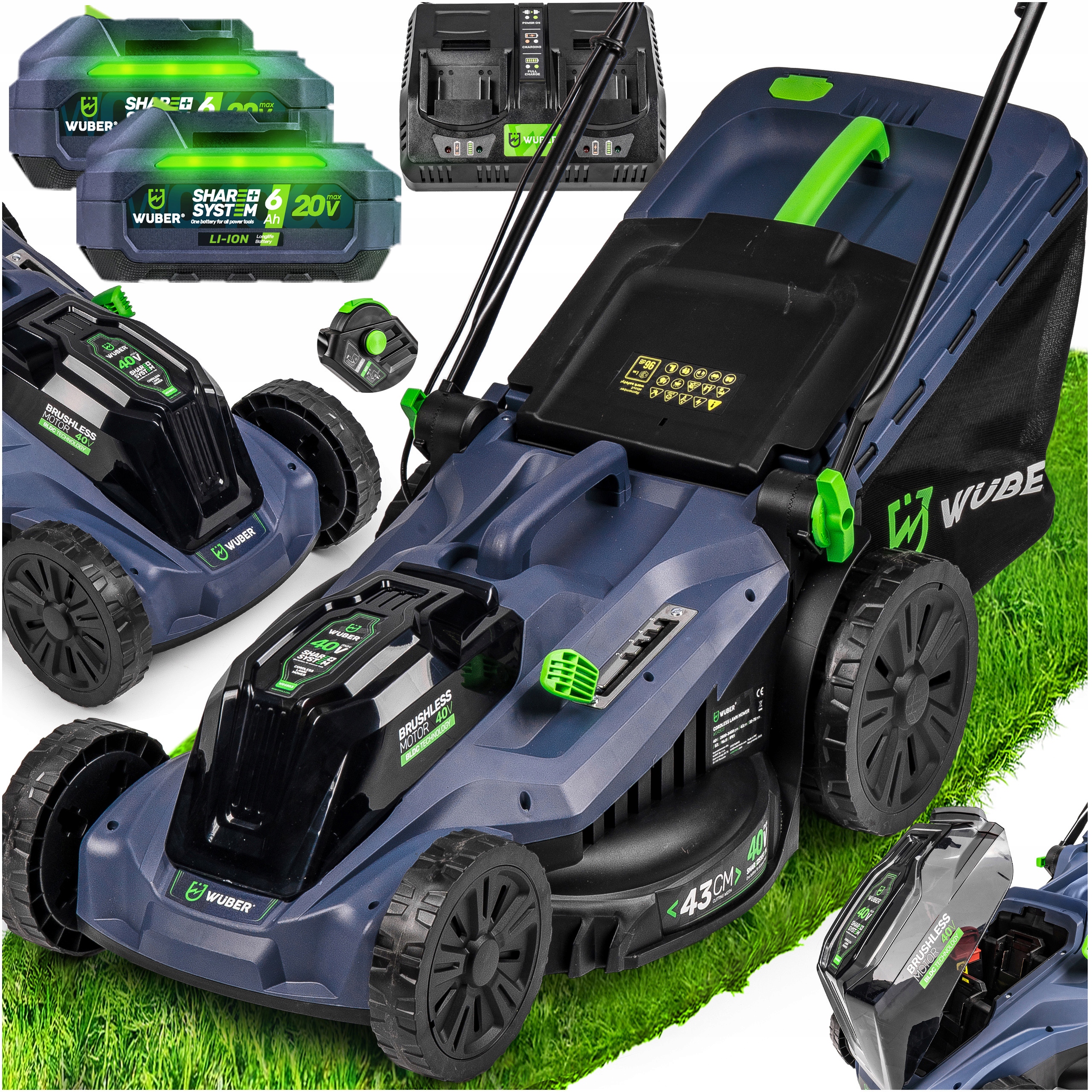 Akumulátorová Bezkartáčová Sekačka 43 CM Na Trávy 2X Aku 12AH Výkonná Wuber