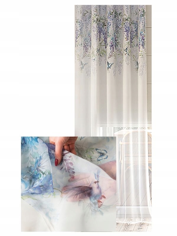Záclona Voálová Salon Ozdobná Horní Část Květiny Záclony s Řasící Páskou Smok š. 350x260