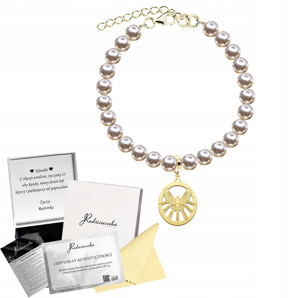 Zlatý náramek Dary Ducha svatého Biřmování 925 Dárek Přání