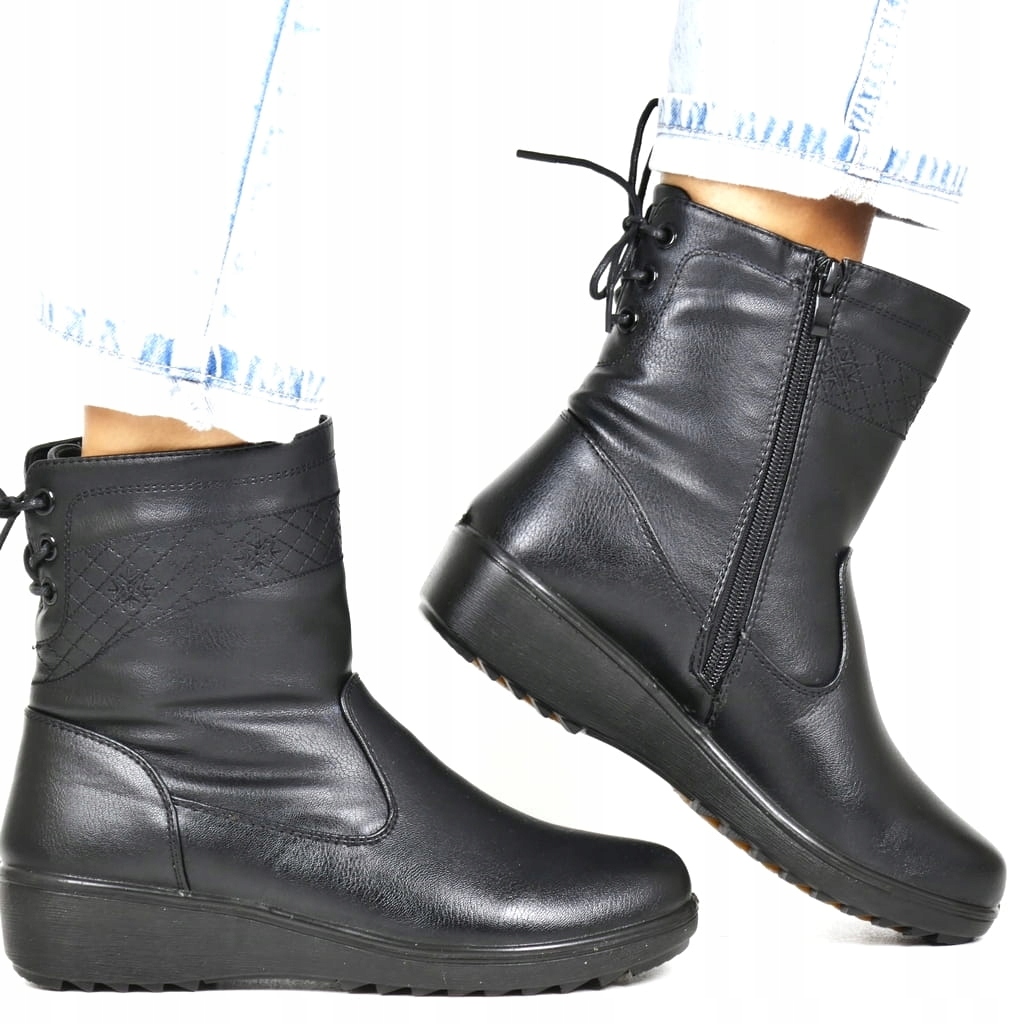 Černé Kotníkové Kotníkové Boty , Kožíšek Nad Kotník Nízký Klín, Zimní Boty
