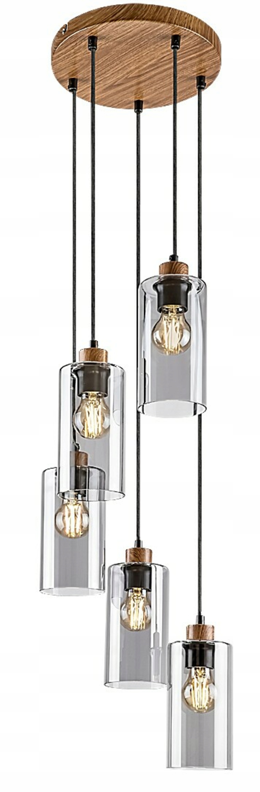 Závesné svietidlo Rabalux Tanno 5x E27 dub/dymové sklo, výška 1500 mm