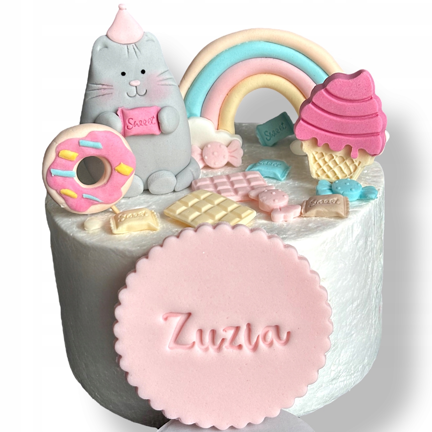 Pusheen szary kot z masy cukrowej figurka pączek lody na tort dekoracja
