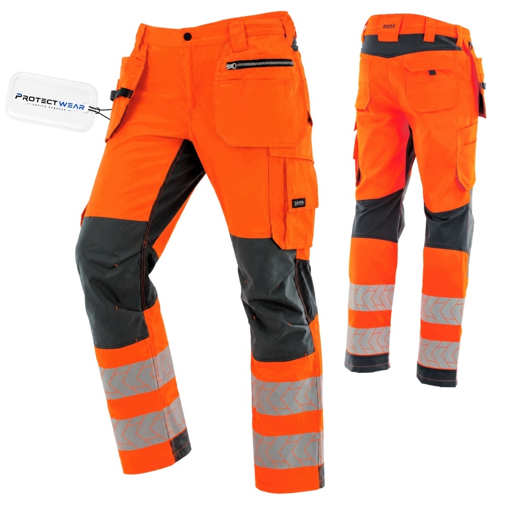 Pracovní kalhoty do pasu reflexní oranžové, třída 2 Bozp vel.54
