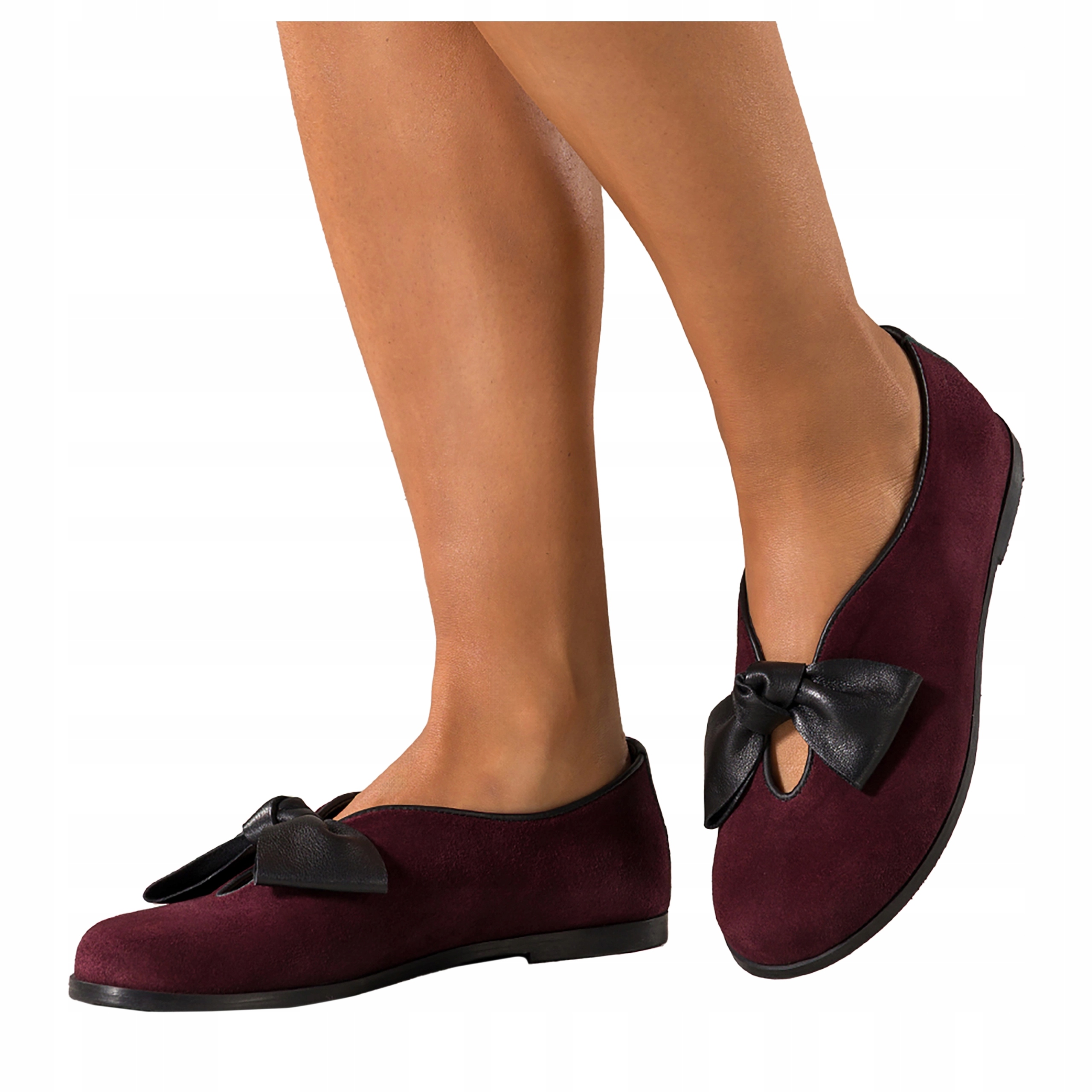 Bordové Kožené Baleríny Dámské Guma V Svršku S Mašličkou Pohodlné r 38