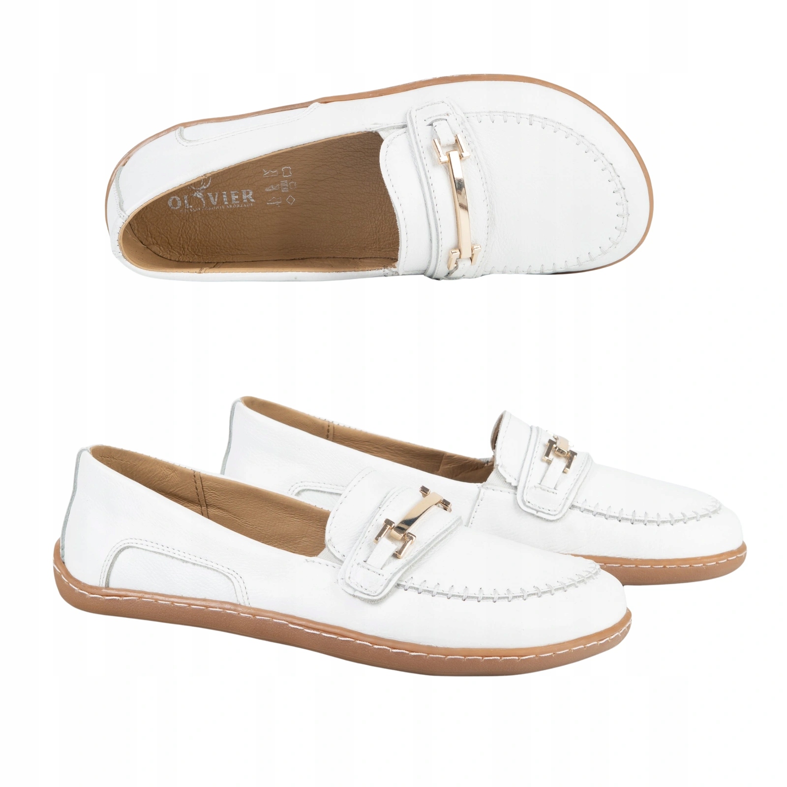 Dámské barefootové mokasíny z přírodní kůže Olivier Jiřina tmavě bílé 42