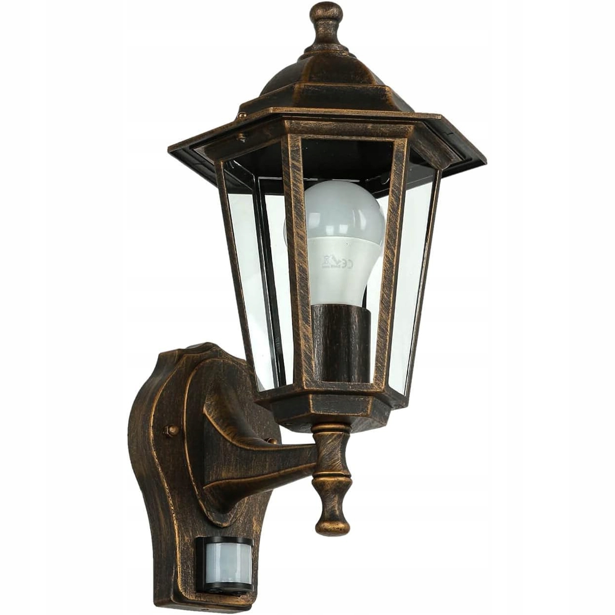 Kinkiet ogrodowy Lampa elewacyjna z czujnikiem ruchu Latarnia Patyna