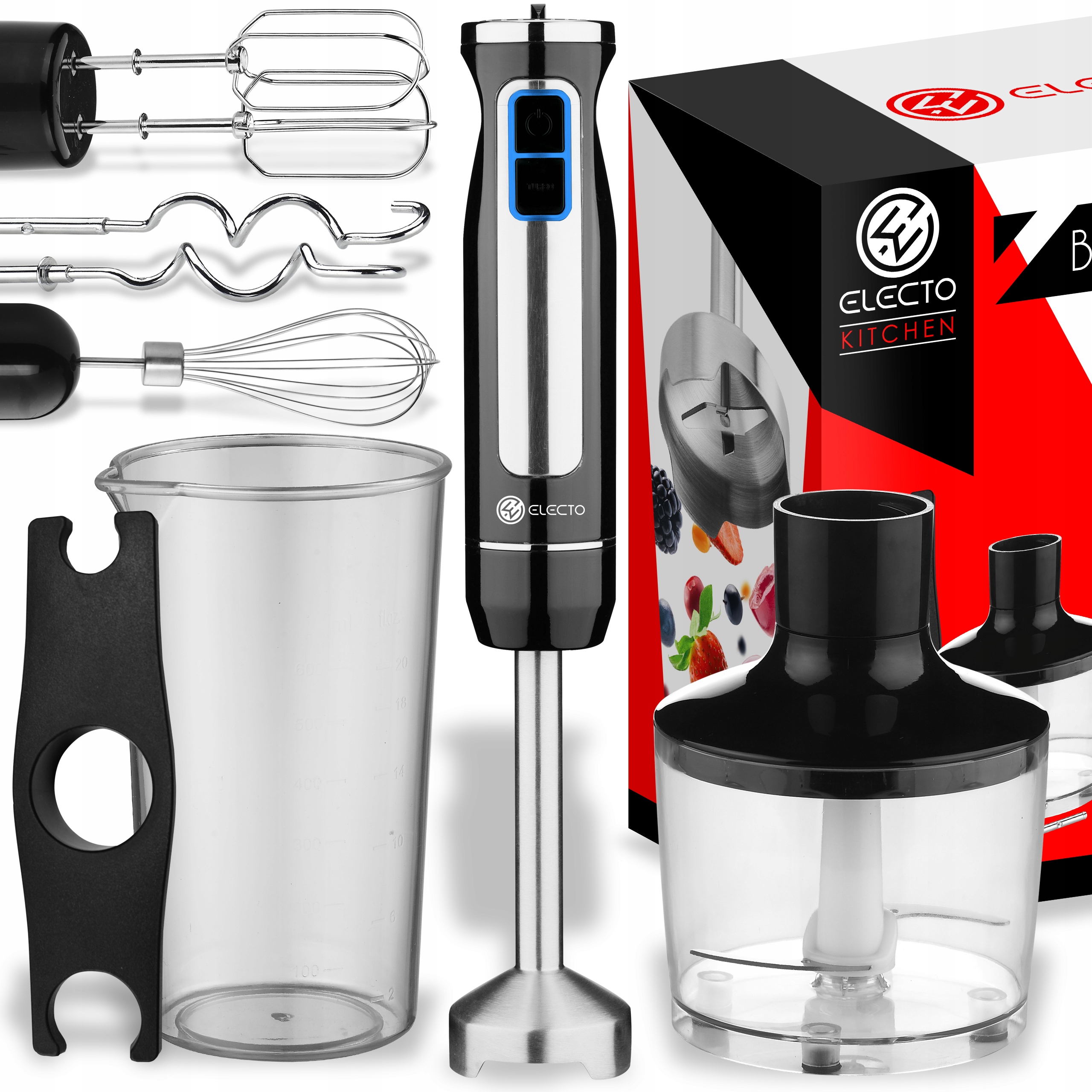 Blender Ręczny 900W Wielozadaniowy Mikser Rozdrabniacz Końcówki Trzepaczka