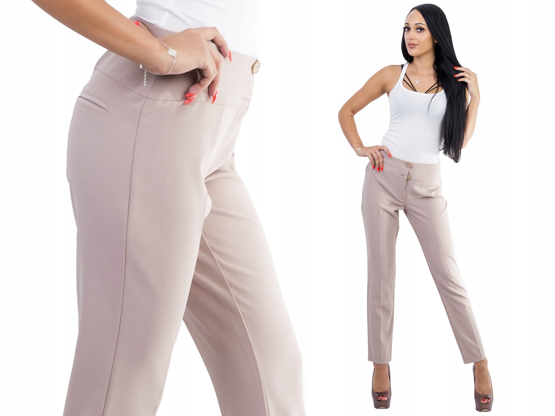 S114 WYSZCZUPLAJĄCE SPODNIE RURKI BEŻOWE r. 48