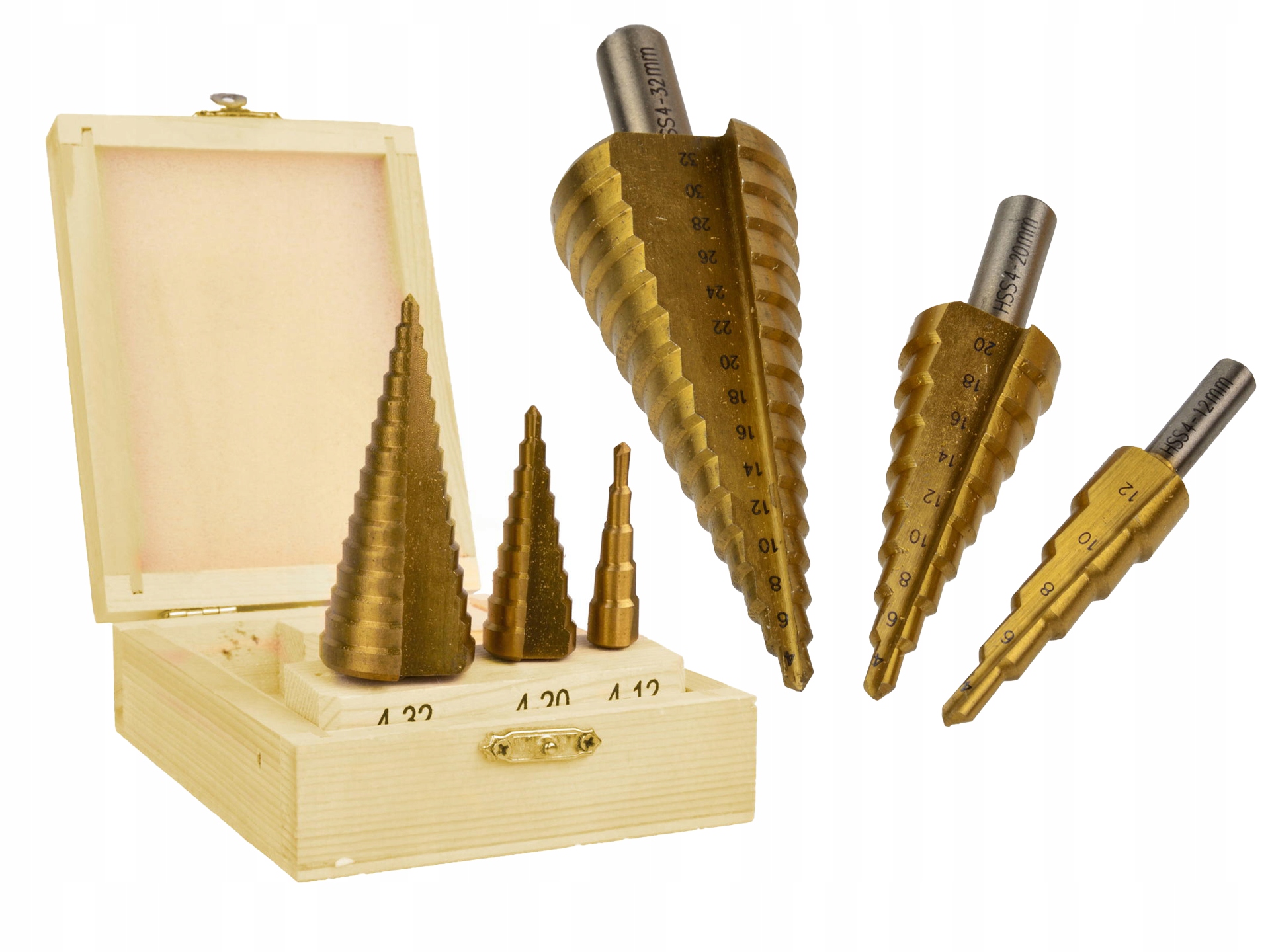 WIERTŁA STOŻKOWE STOPNIOWANE DO METALU 3 SZT.