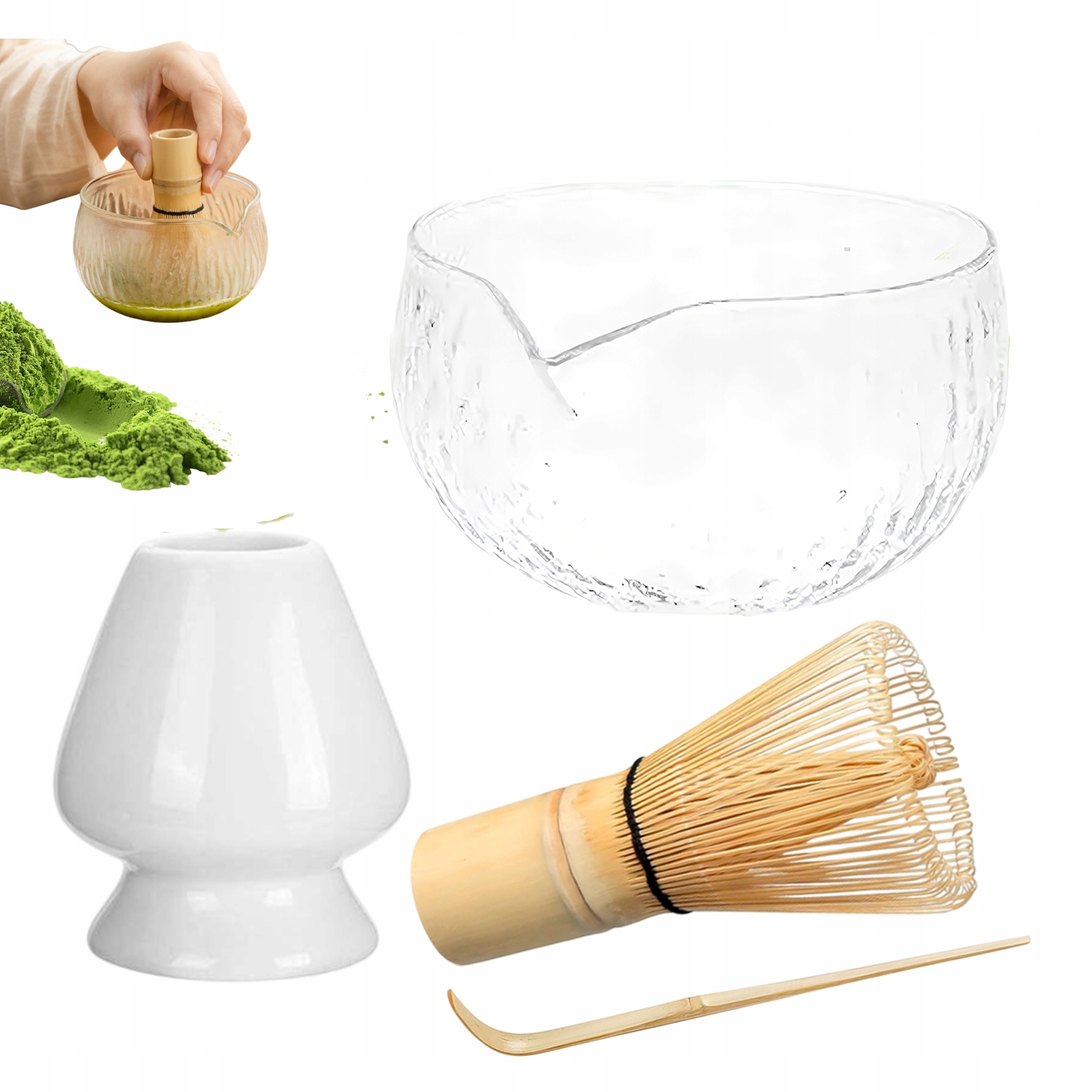 Levně Dárková Sada Na Čaj Matcha Šálek Podstavec Lžička Odolný