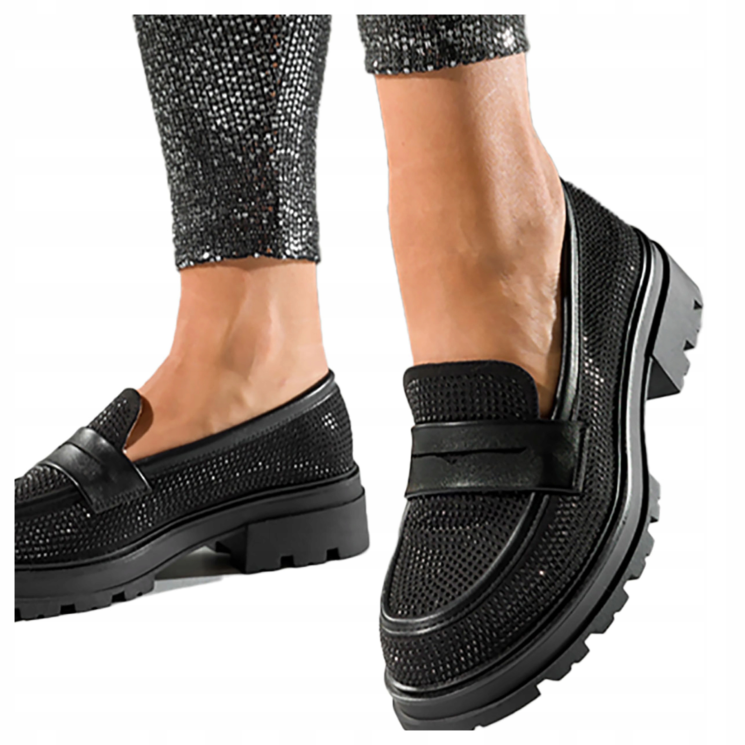 Polobotky Mokasíny Dámské Běhounová Podrážka Módní Zirkony Černé vel. 38