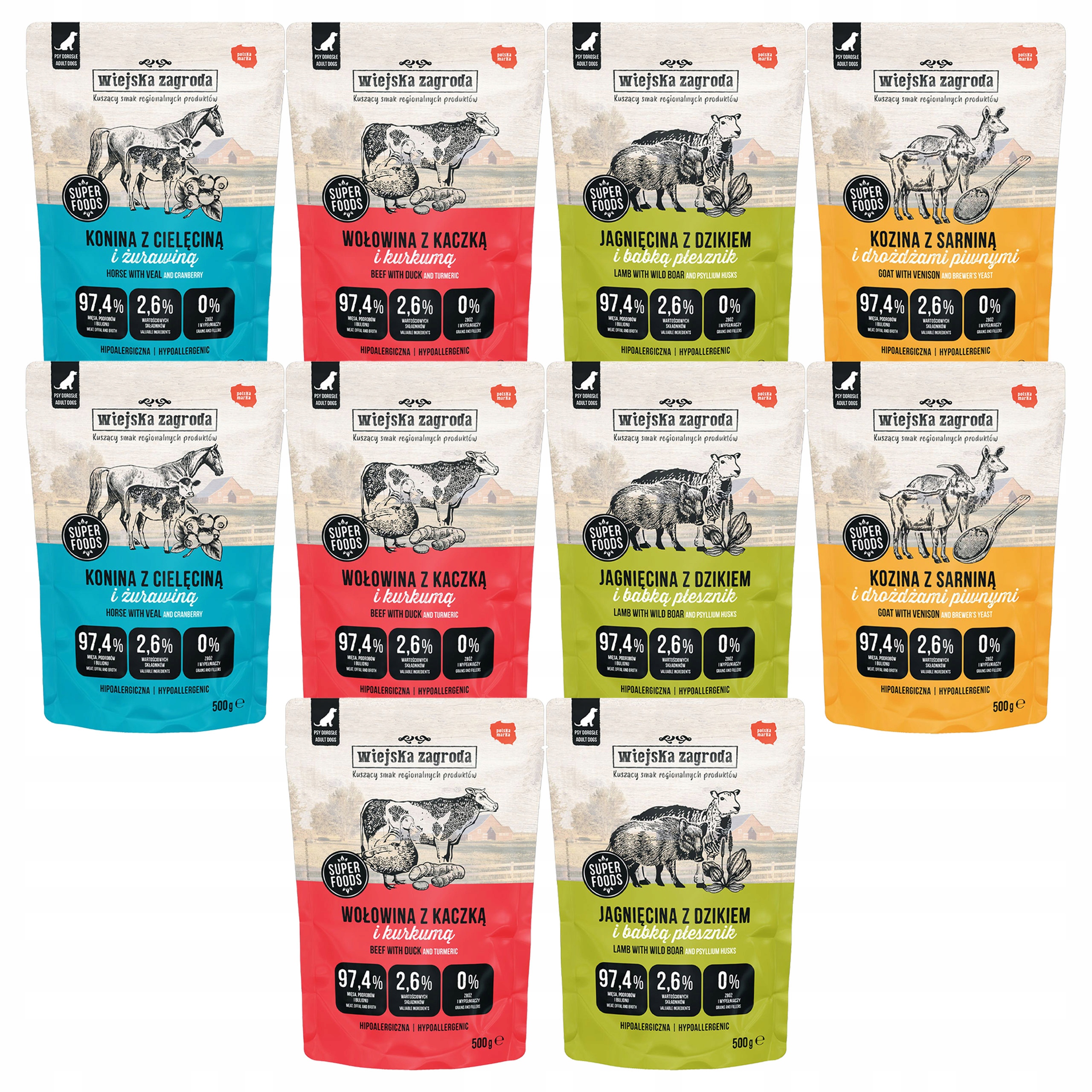 Levně Wiejska Zagroda kompletní krmivo pro psy mix chutí 10 x 500 g