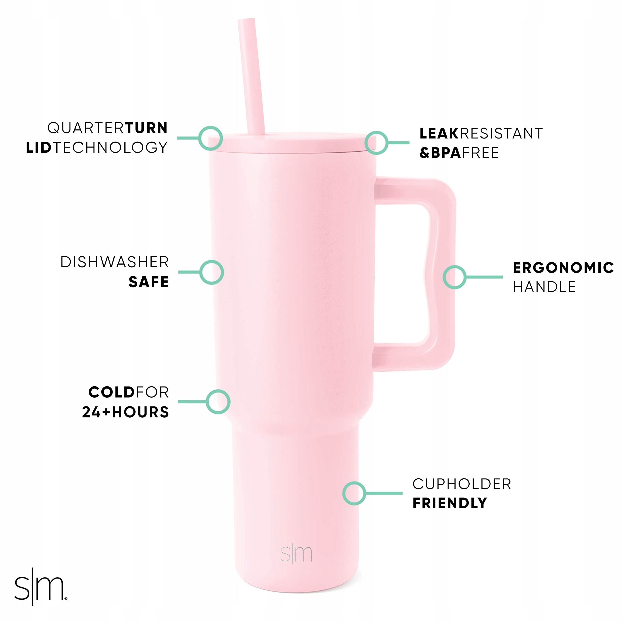 SIMPLE MODERN Kubek Z Uchem I Słomką Izolowany Stalowy 1180ml Blush — miniatura 2