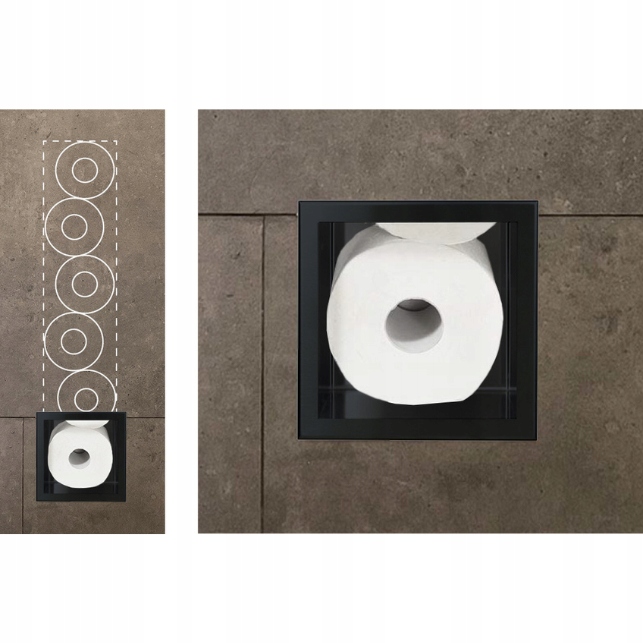 Úložný priestor na papier Balneo zabudovaný do steny Čierny