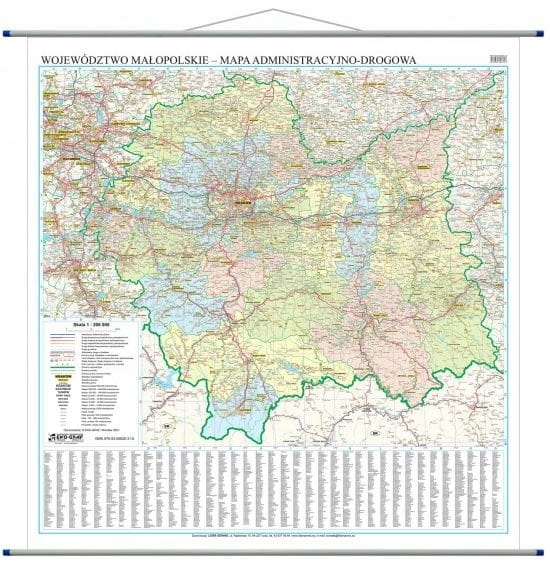 WOJEWÓDZTWO MAŁOPOLSKIE MAPA ŚCIENNA ADMINISTRACYJNA I DROGOWA