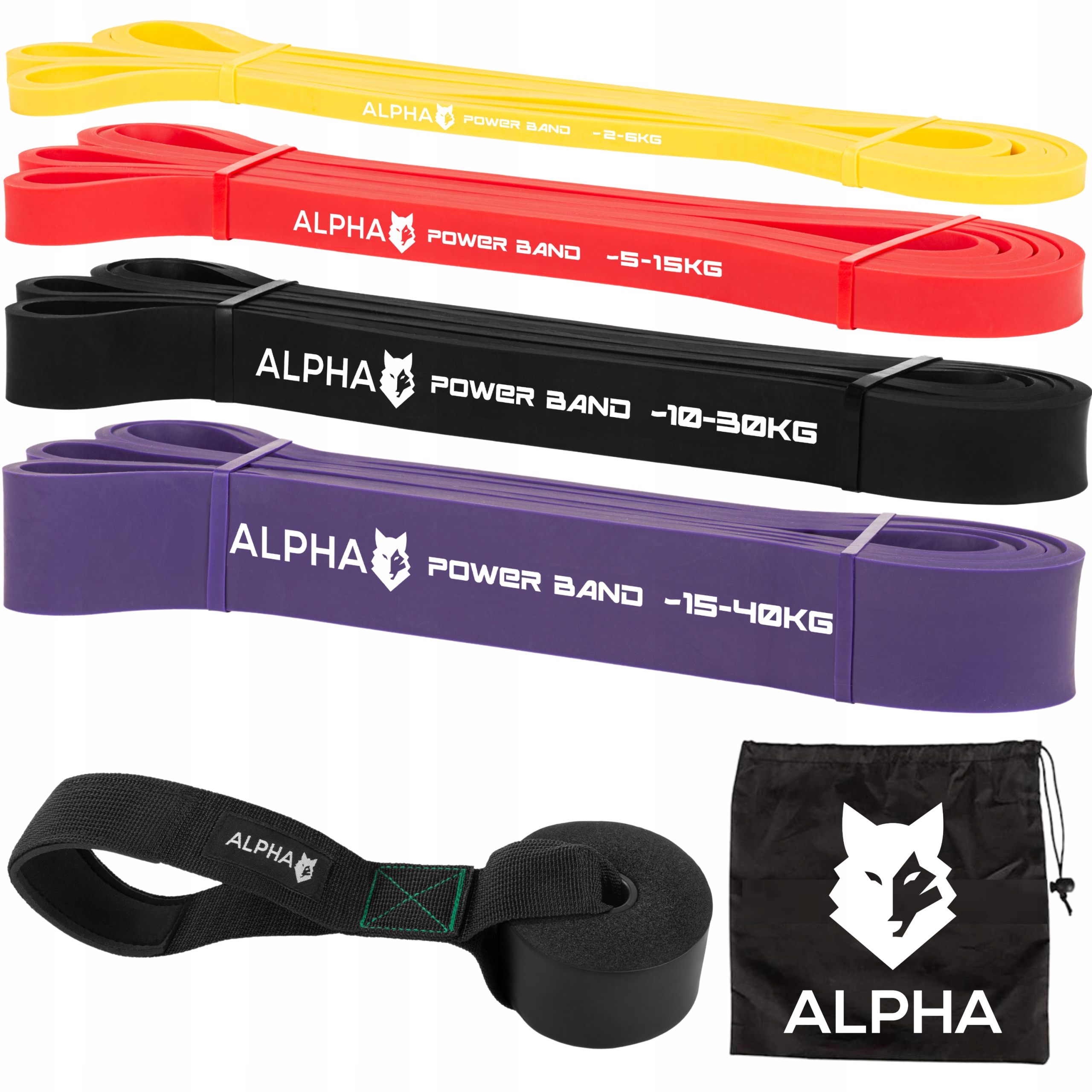 ZESTAW 4 GUMY OPOROWE DO ĆWICZEŃ UCHWYT GRATIS POWER BAND ALPHA Marka Alpha