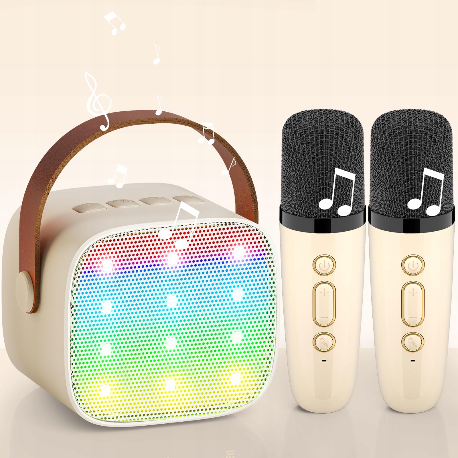 WOWSTAR Przenośna Maszyna Karaoke Bluetooth 2 Mikrofony LED