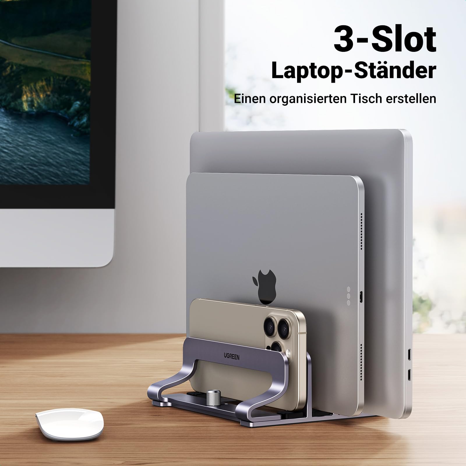 UGREEN Aluminiowy Stojak Na Laptopa 3 Sloty MacBook iPad Huawei Dell HP — miniatura 2
