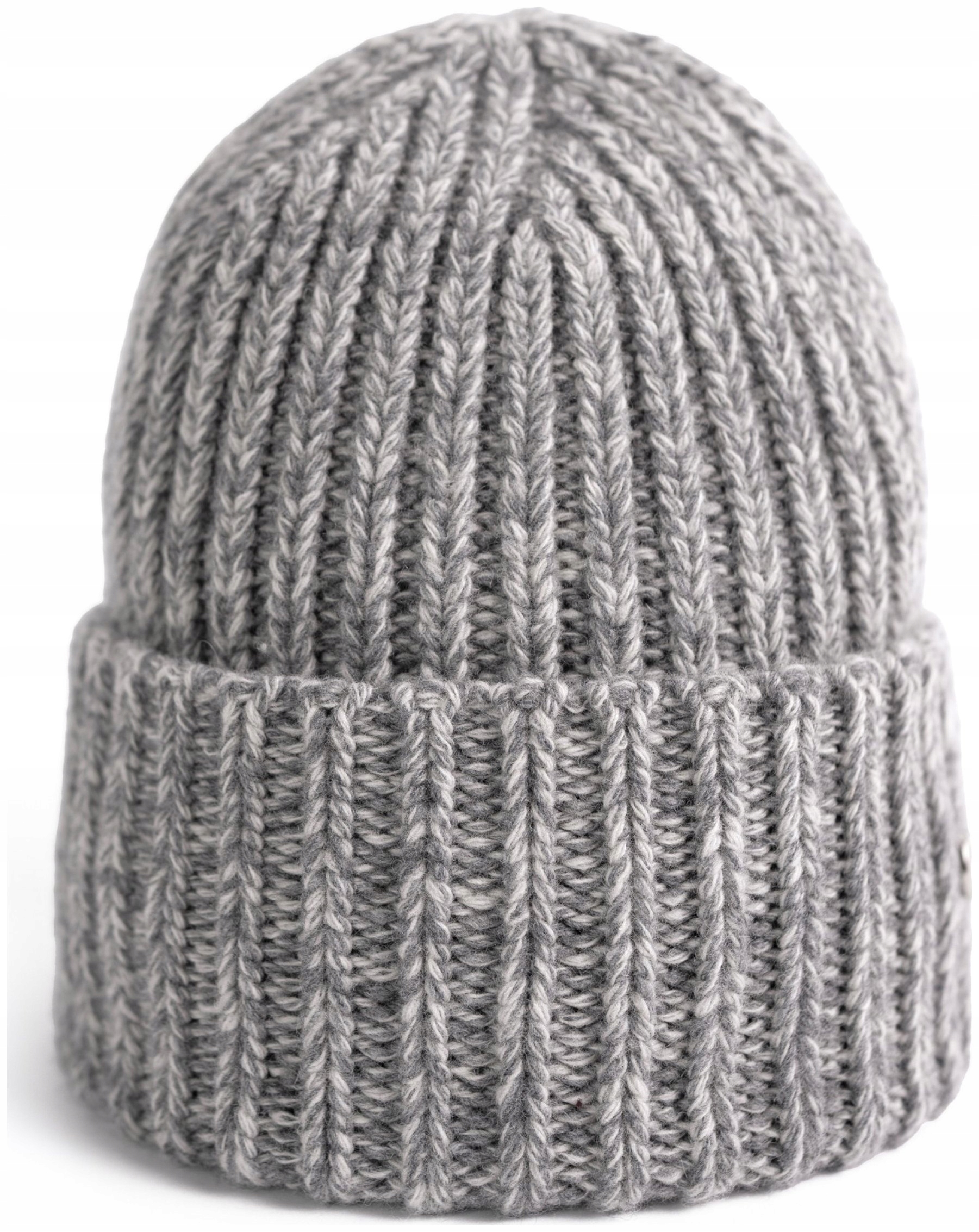 Čepice merino vlna Popielak – klasická, teplá, polská, melanžově šedá