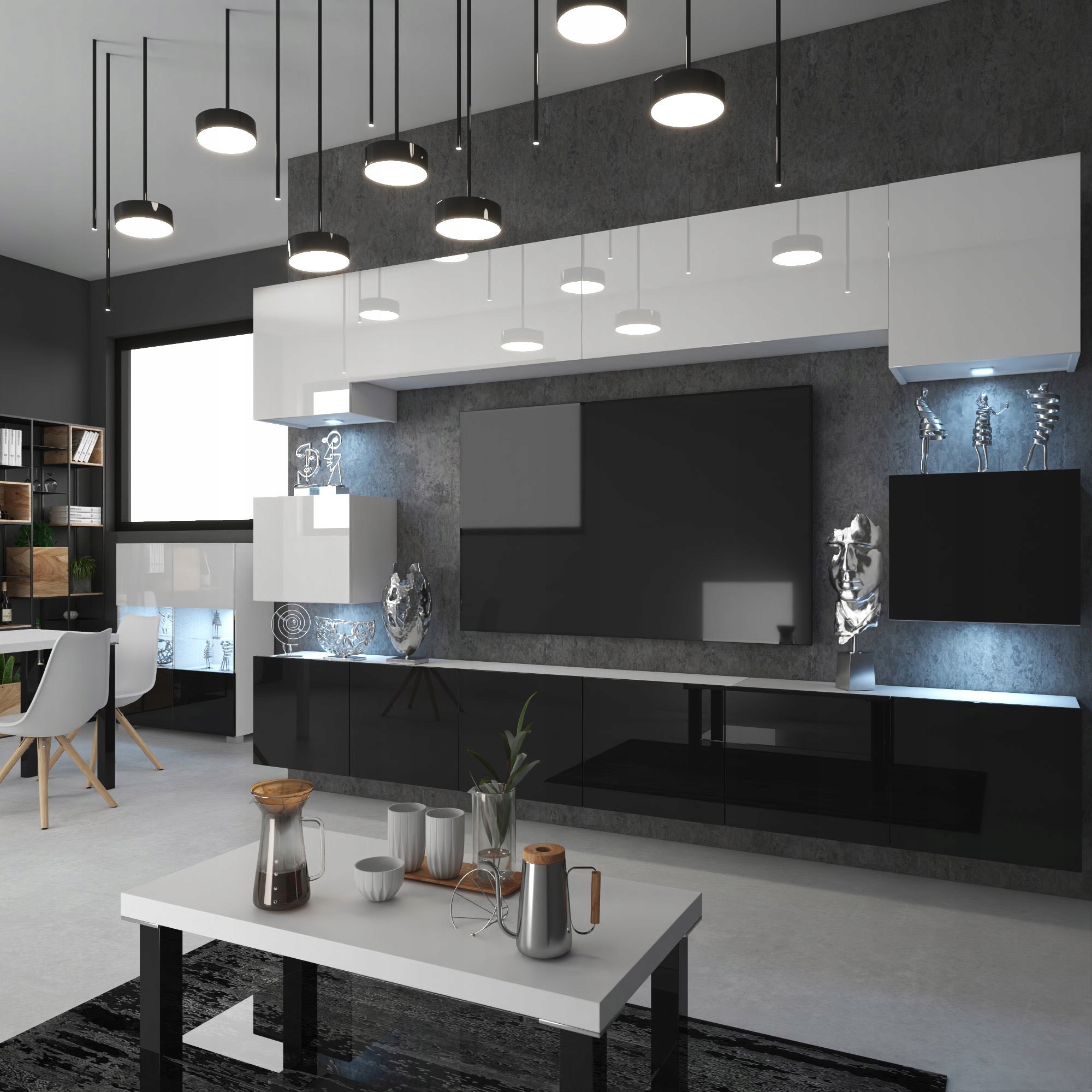 Meblościanka biała Meble Pokojowe do salonu pokoju Montaż meble do samodzielnego montażu