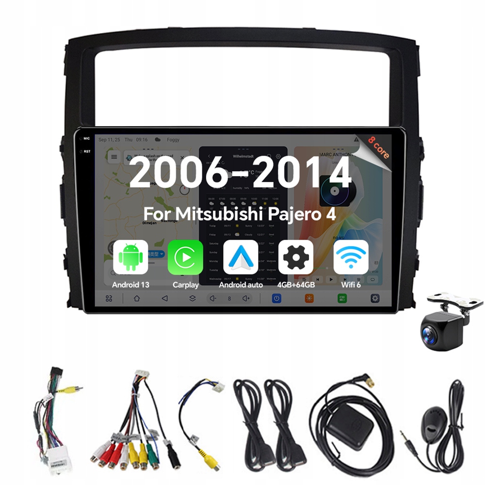 2Din Android 13 autorádio pro Mitsubishi Pajero 4 V80 V90 2006-2014 4G 64G