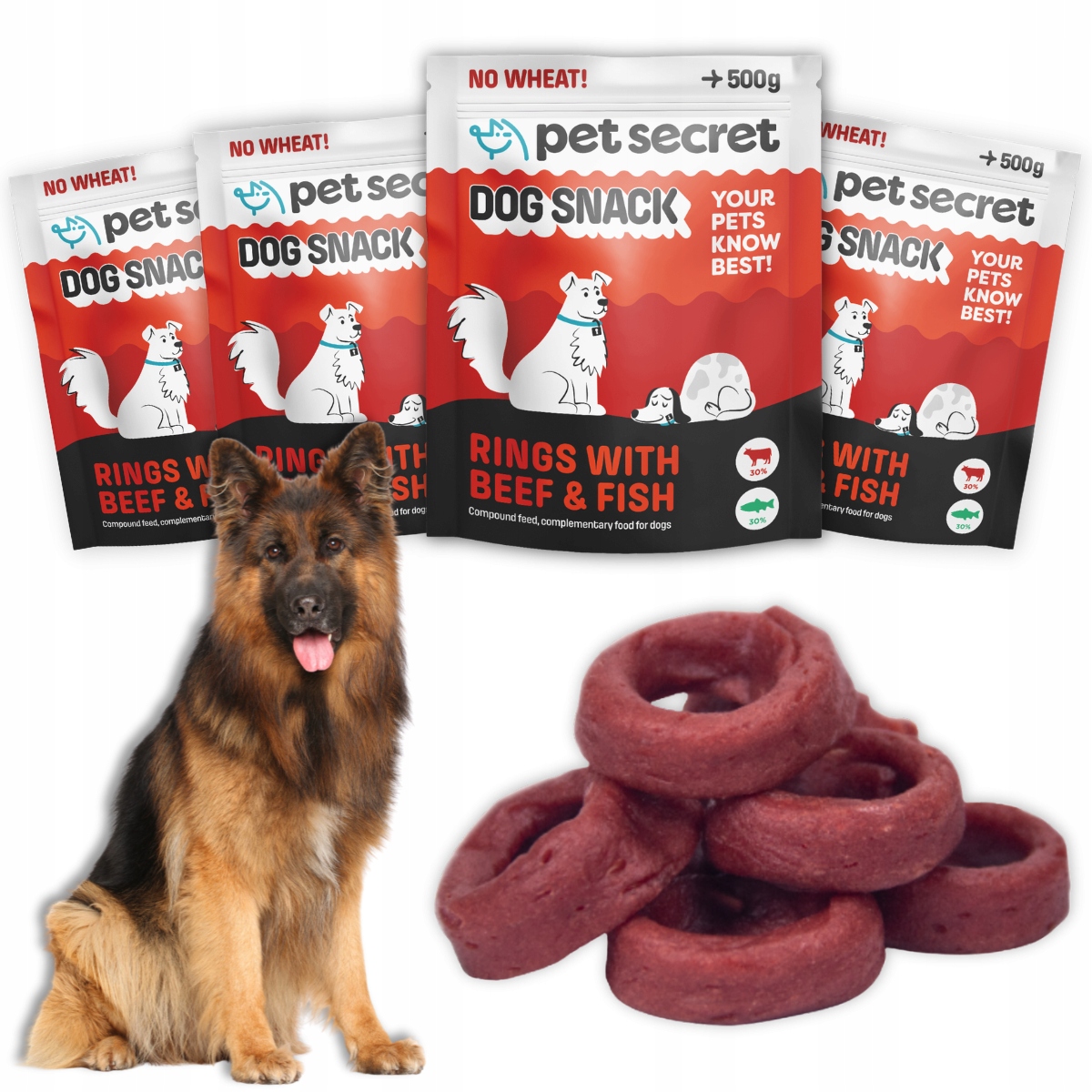 Pochoutky pro psa 4x500g Masové kroužky s hovězím a rybou Pet Secret