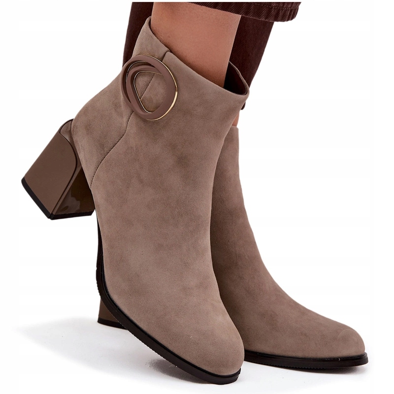 Dámské Kotníkové Boty Z Přírodního Semiše, Ozdobný Sloupek Artiker 57C0014 Béžová 41