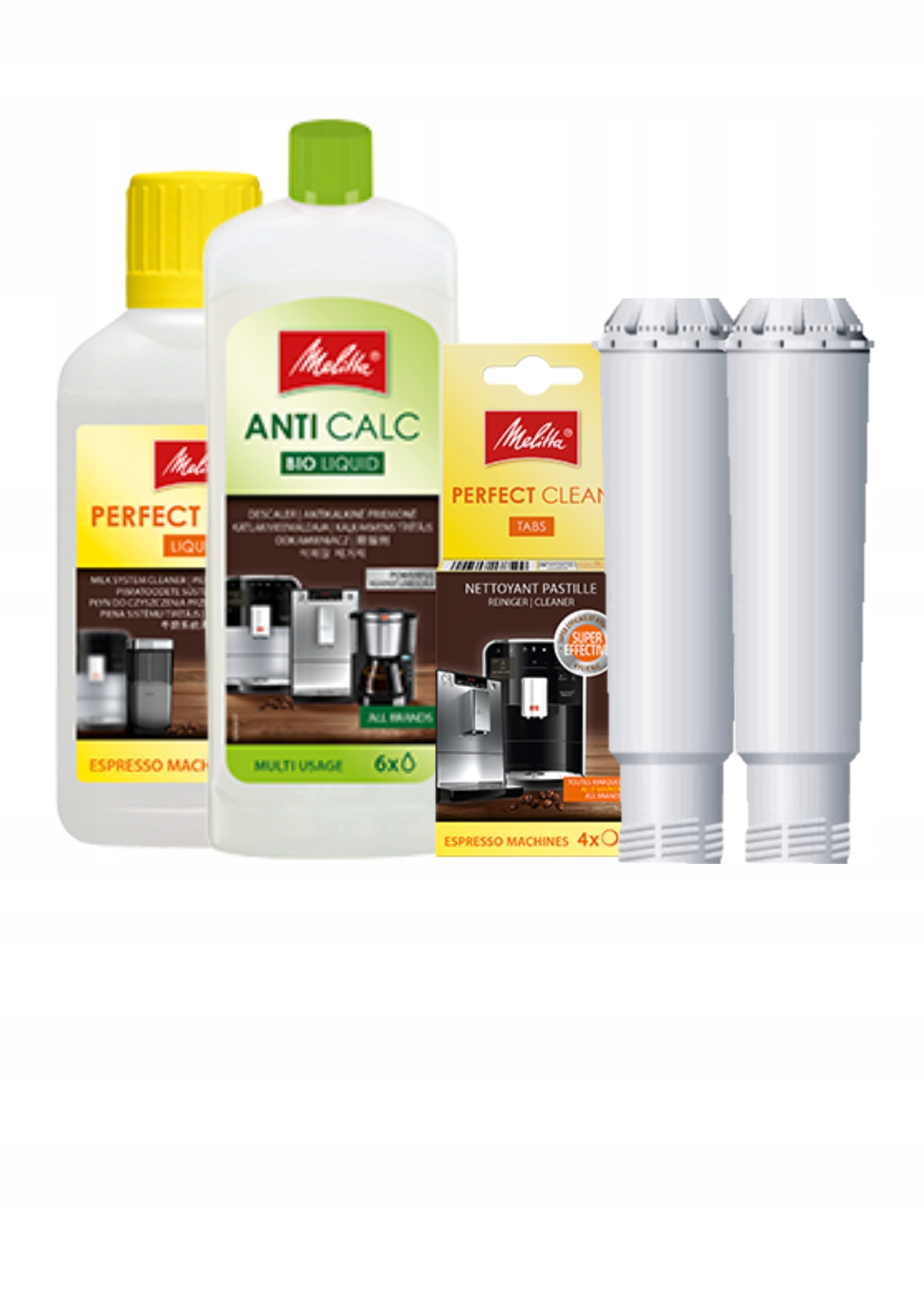 Zestaw Melitta filtr x2, AntiCalc, PerfectClean 250ml, Tabletki