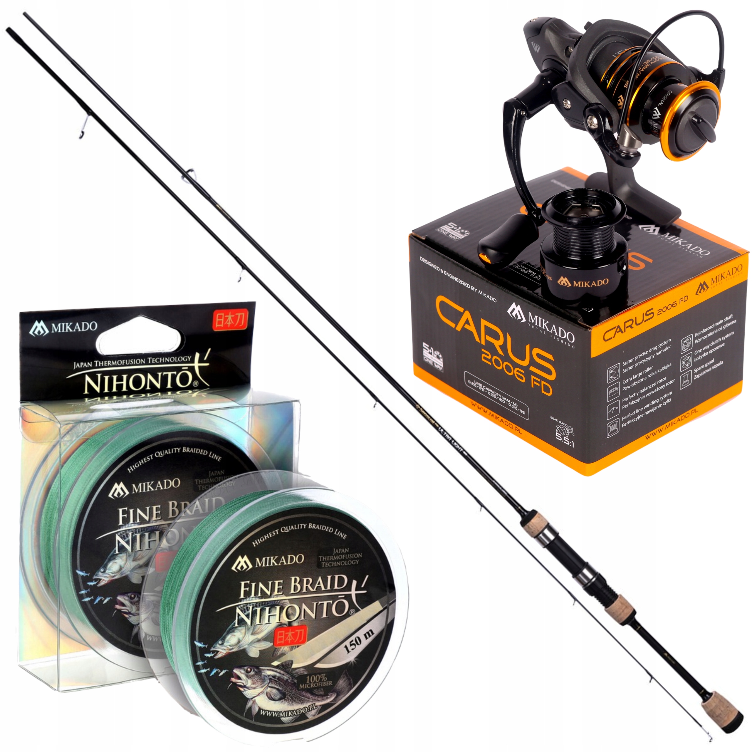 Zestaw Spinning Na Okonia Wędka Kołowrotek Plecionka Mikado