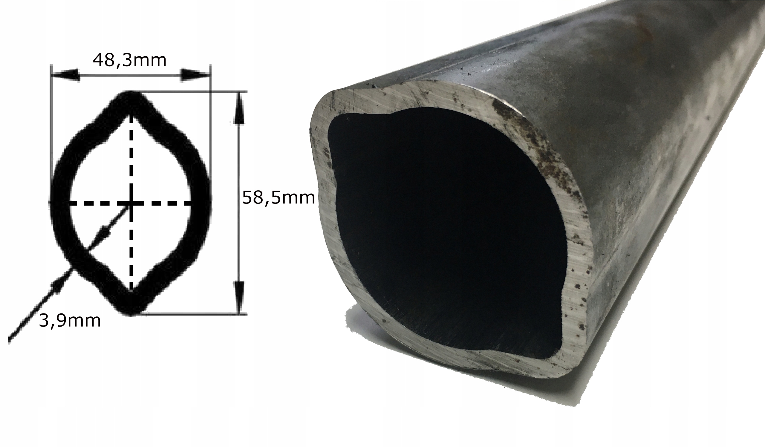 Rura wał WOM profilowa cytryna 48,3x58,5x3,9mm 1m