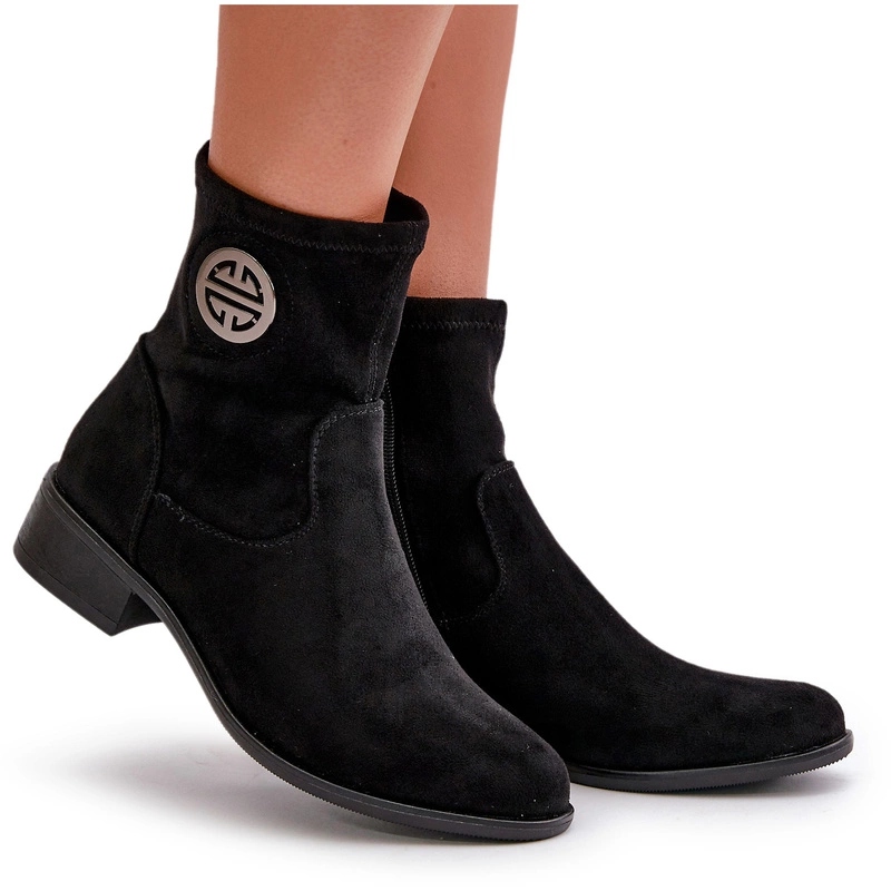 Dámské Kotníkové Boty Eko Semišové S Ozdobným Zipem, Detail Jezzi Černé 36