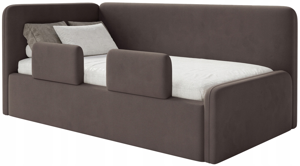 Postel pro mláděž 90x200 cm Fanklo hnědá velurová levá matrace s zábranami