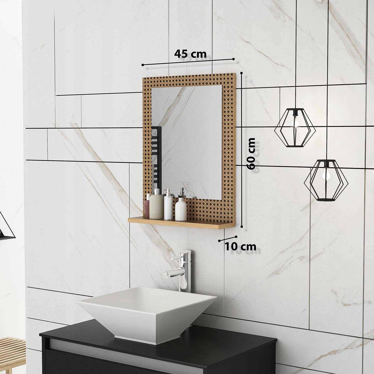 Dekoracyjne lustro ścienne beżowe z nadrukiem z półką 45x60 Kod producenta VEBATHMIR4560BEIG