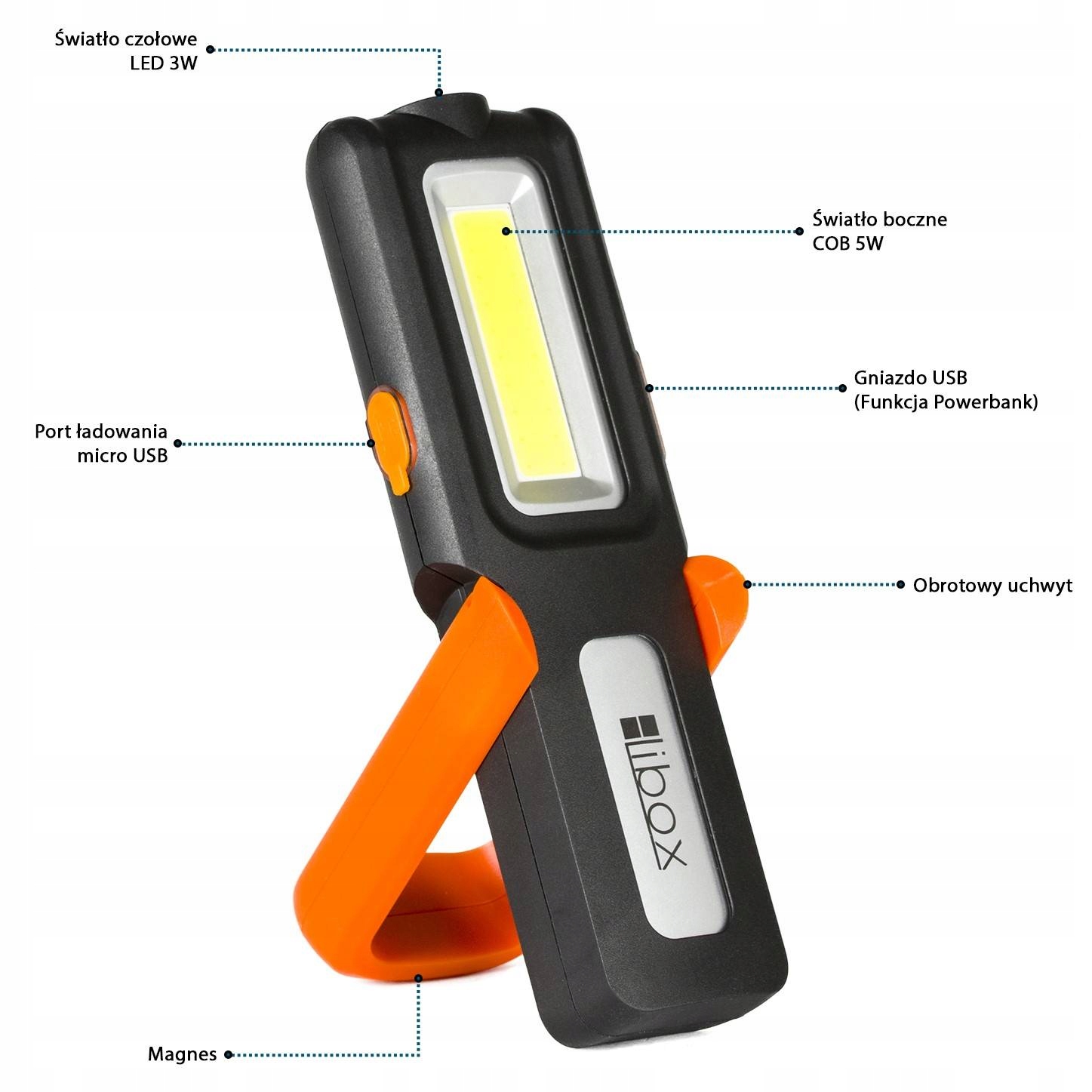 LATARKA LAMPA WARSZTATOWA AKUMULATOR LED USB LIBOX Kod producenta LB0190