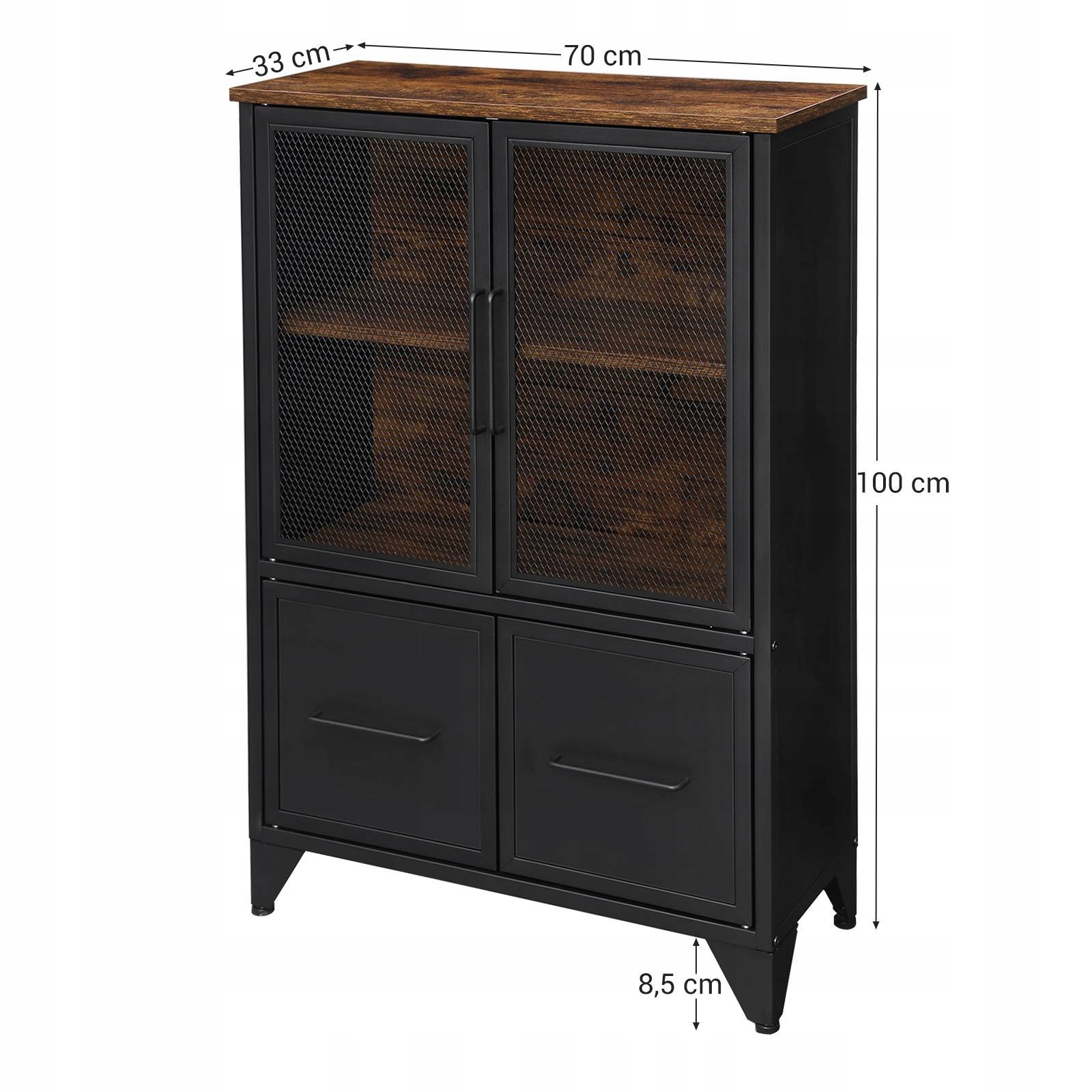 KOMODA STYL INDUSTRIALNY LOFT METAL CZERŃ RUSTYKALNY BRĄZ 70 x 33 x 100 cm Kolekcja Vasagle