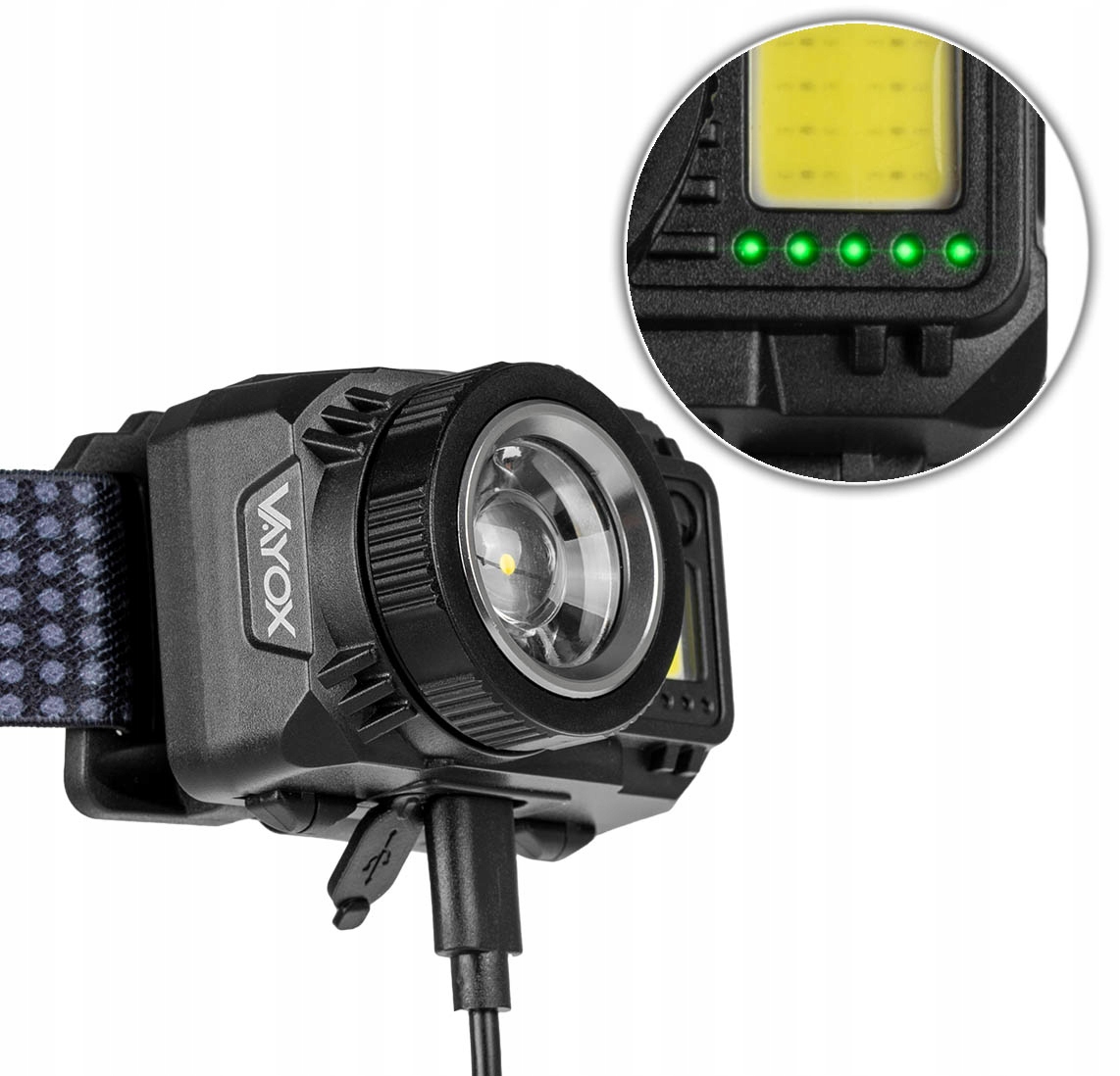 LATARKA CZOŁOWA LED CZOŁÓWKA AKUMULATOROWA MOCNA ZOOM USB C 500lm PRO VAYOX Liczba trybów 6