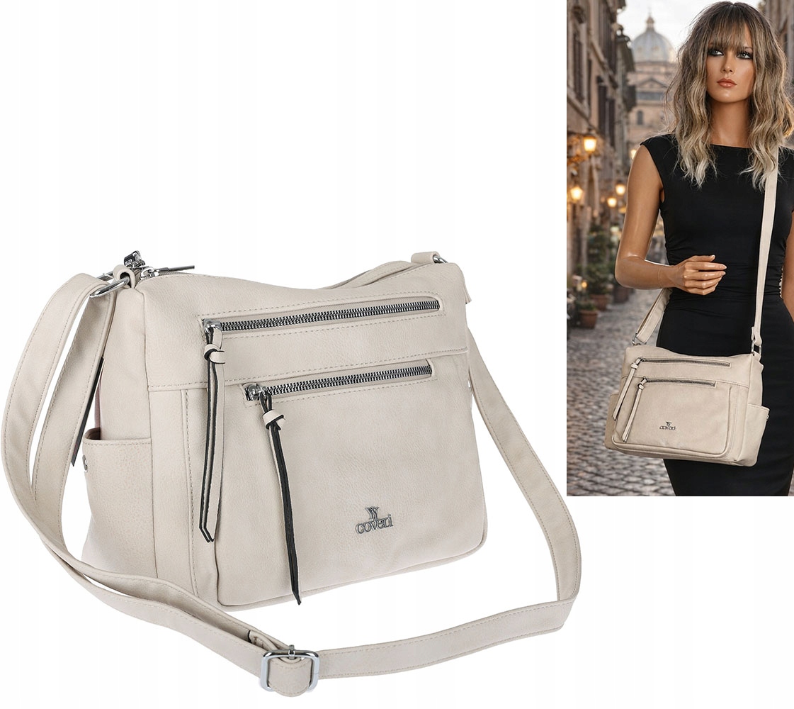 Torebka Damska Listonoszka Modna Pojemna Torba na Ramię Cross L791A Beżowa