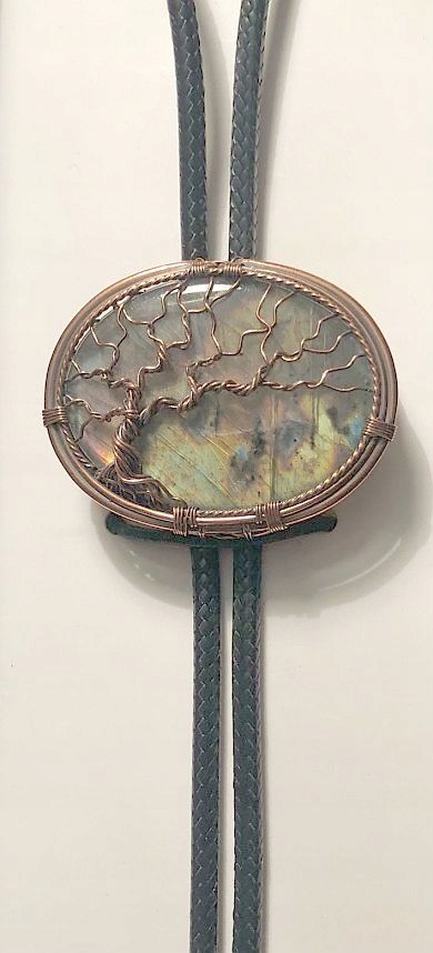 Bolo ruční výroba Dřevo Labradoryt mosaz ovál horizontální