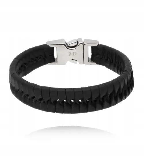 Náramek By Dziubeka pánský, černá kůže, ocel, zapínání vel. L