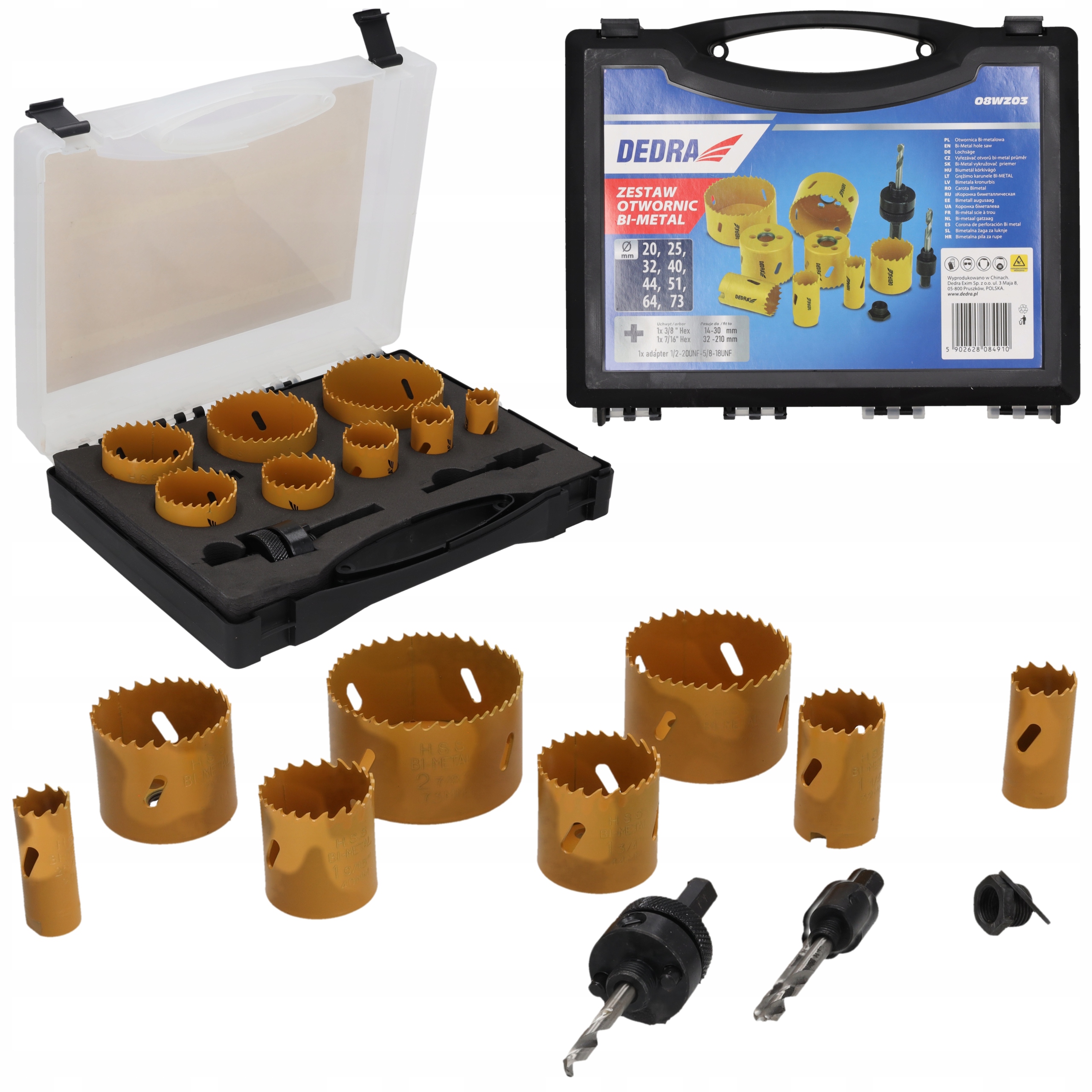 Otwornice Koronki do drewna metalu plastiku Bi-metalowe 20-73mm Zestaw 10el