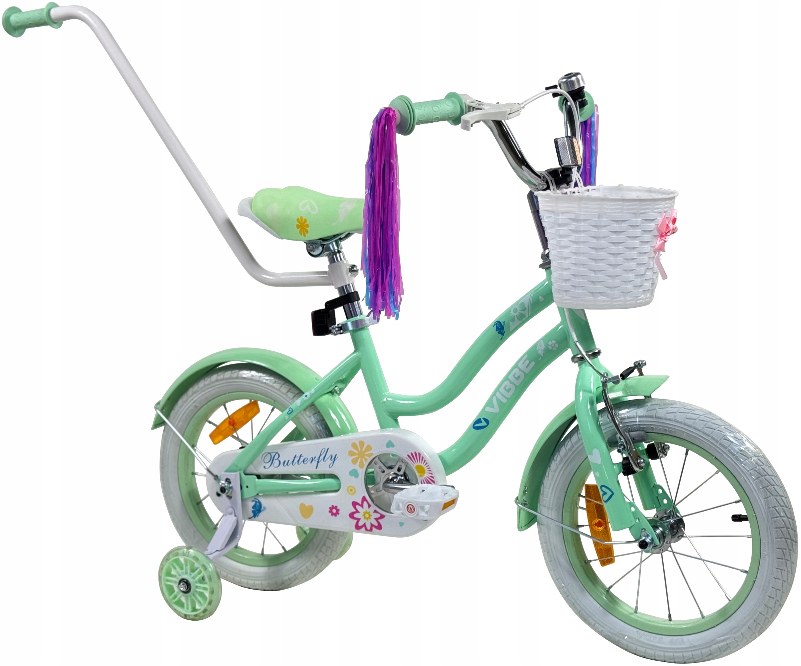 Rowerek Dziecięcy 14 Cali Prowadnik Boczne Koła Rower Kosz dla dziewczynek