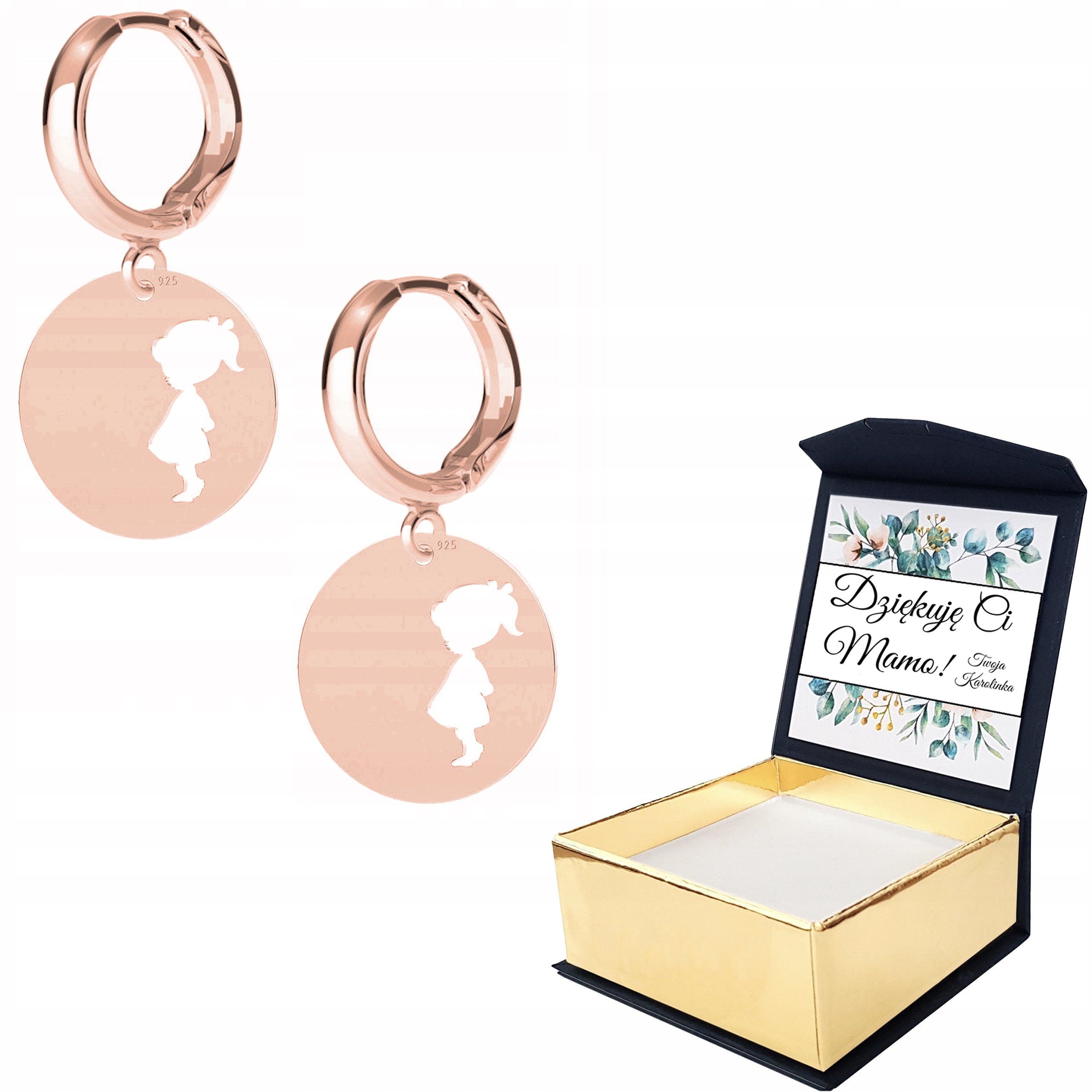 Náušnice růžové zlato Holčička Vlastní Potisk