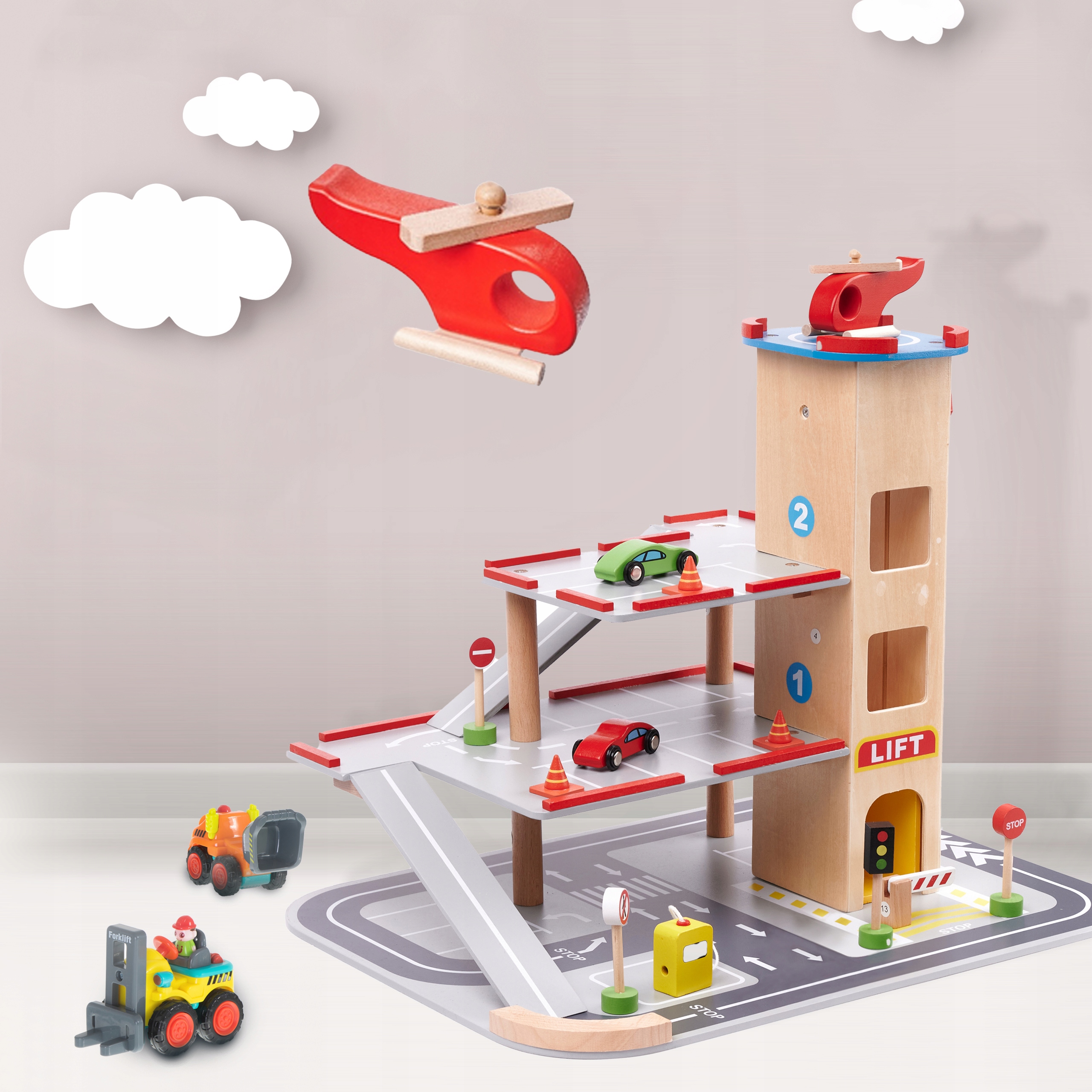 PARKING DREWNIANY GARAŻ DLA DZIECI BENINO PIĘTROWY WINDA AUTKA AKCESORIA EAN (GTIN) 5903039752900