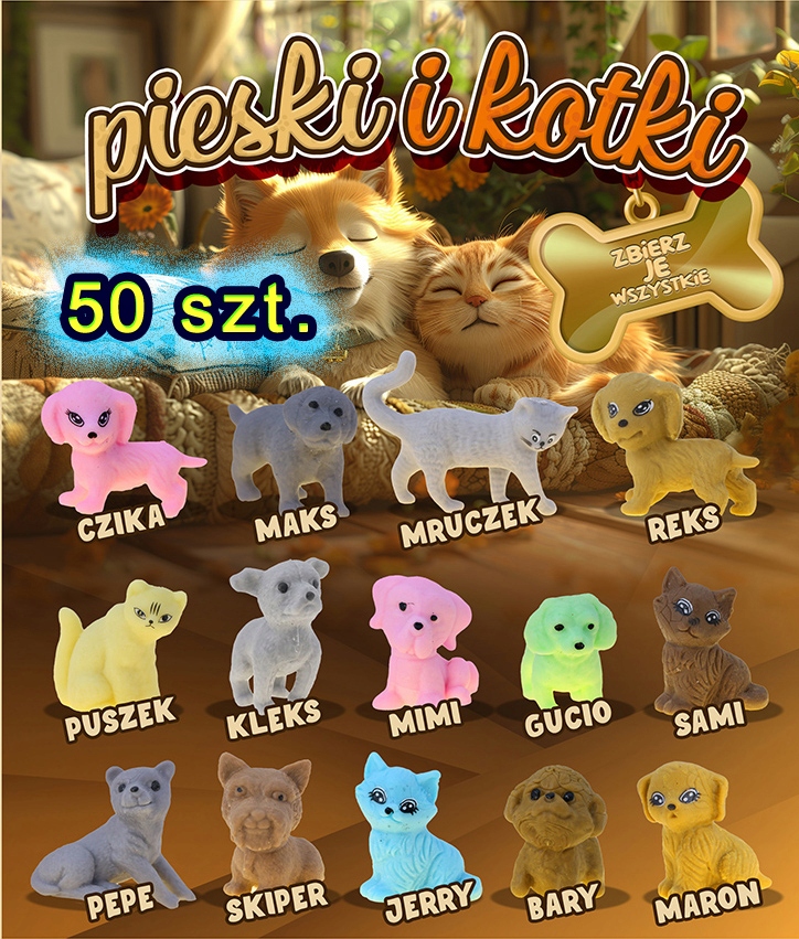 Zasyp do automatu wkład 32mm Pieski I Kotki w kapsule 50szt wsad kulka